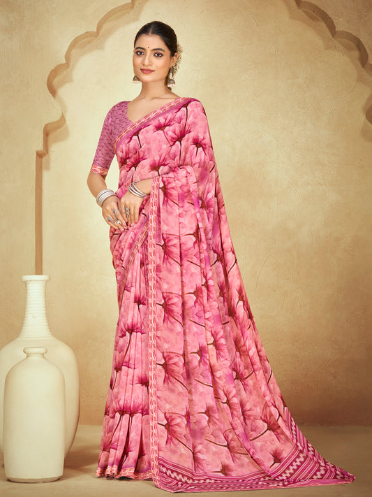 Sumedha - Pink Digital Printed Georgette Saree