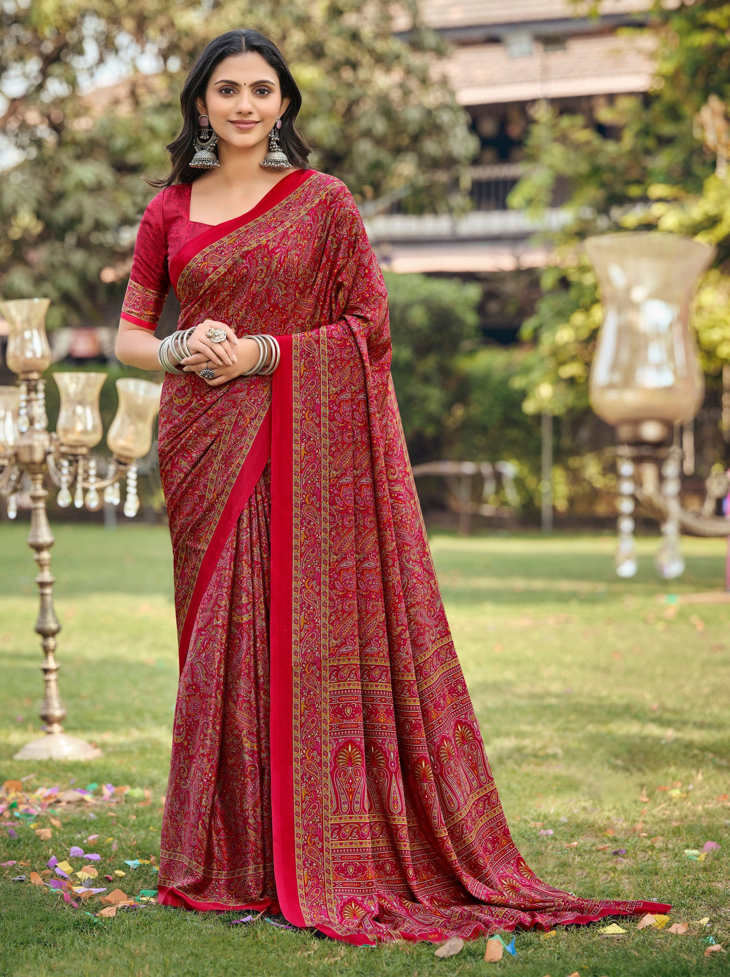 Rajkala - Red Printed Crepe Silk Saree