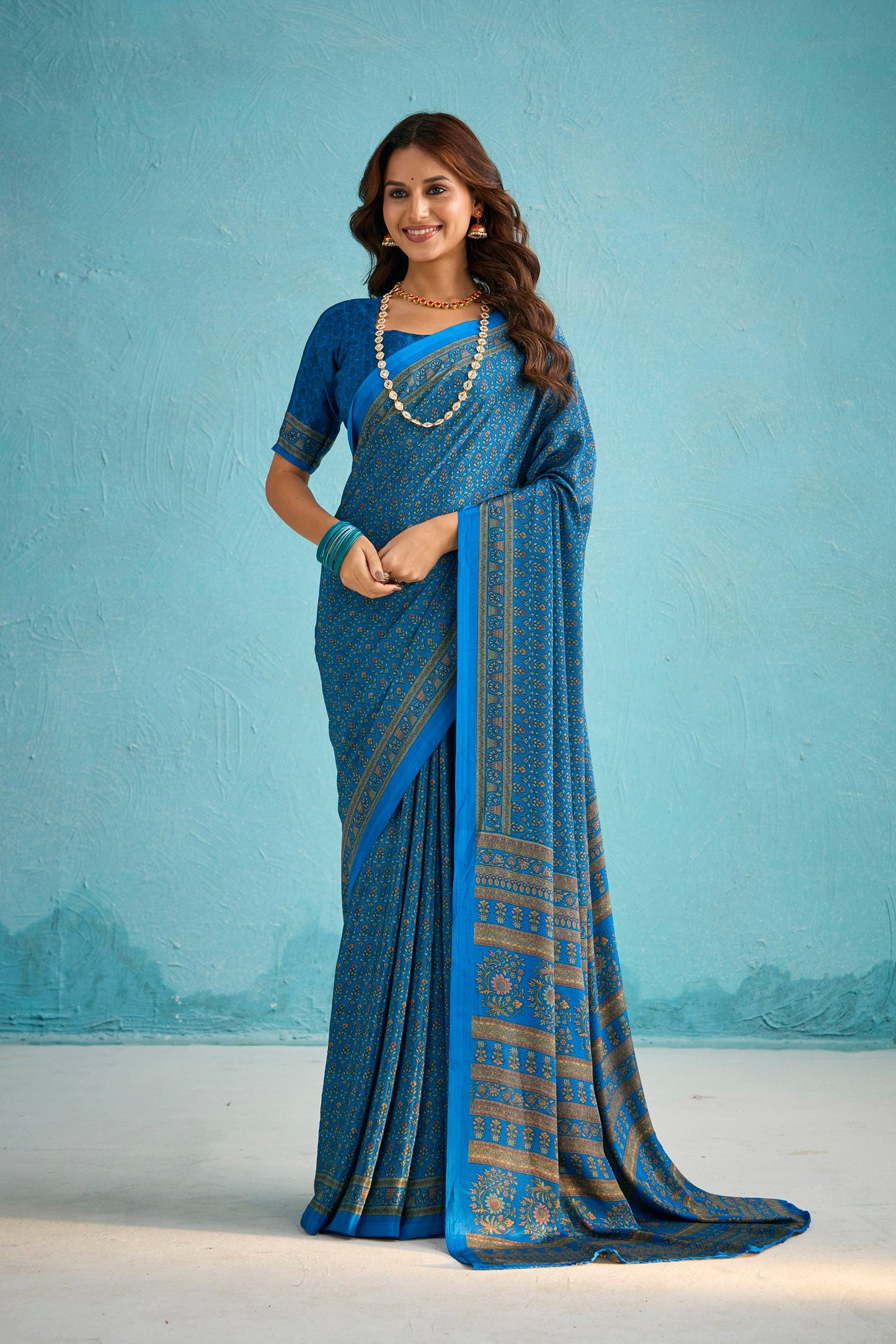 Rajkala - Red Floral Printed Crepe Silk Saree