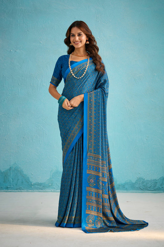 Rajkala - Red Floral Printed Crepe Silk Saree