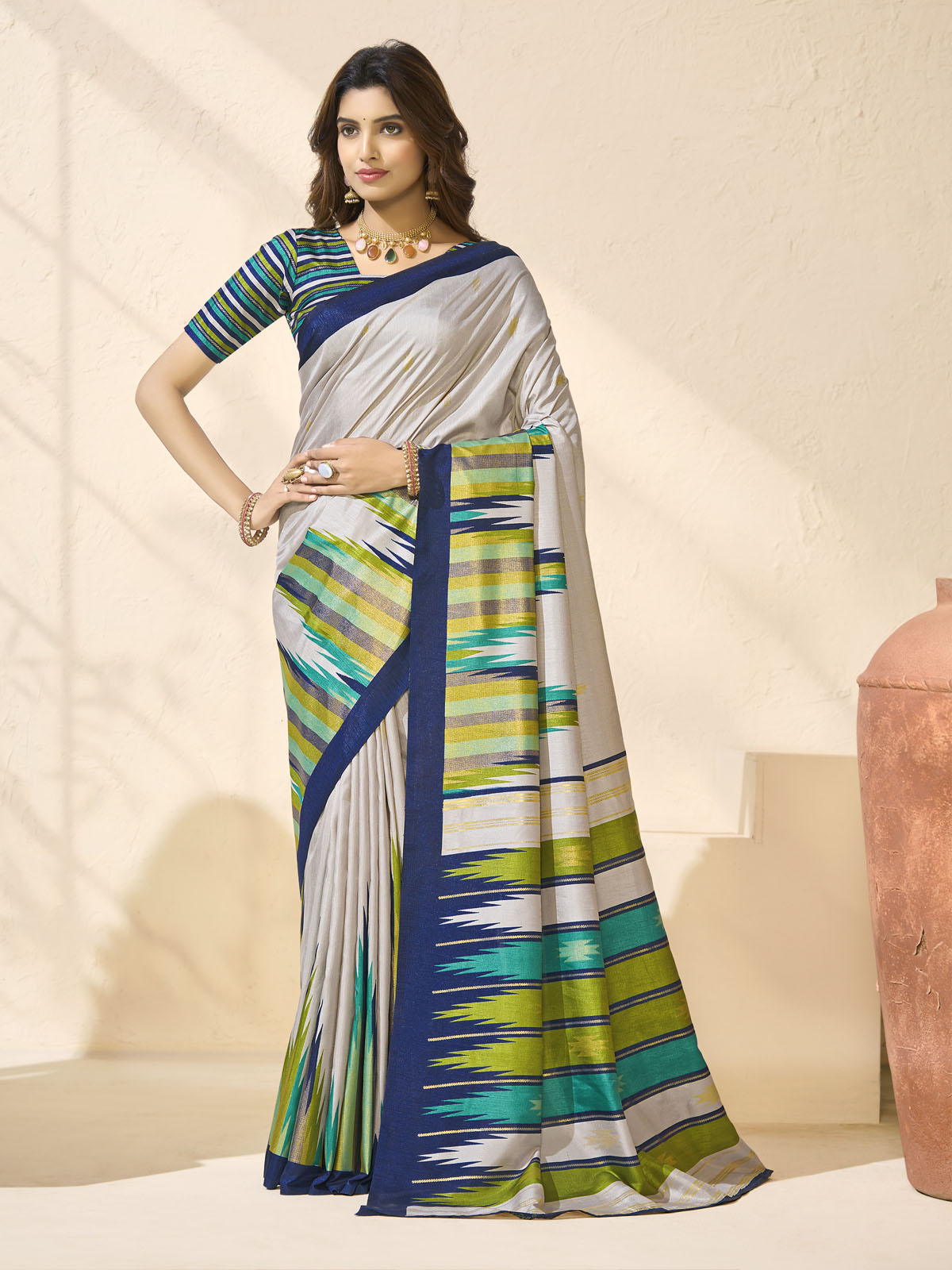 Sentosa - Off White Patola Silk Printed Saree with Figure Print