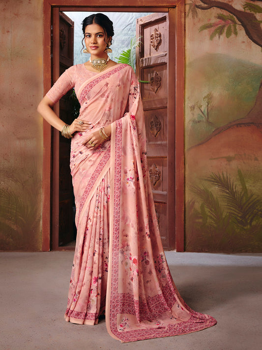 Riddhi - Coral Georgette Floral Digital Printed Saree