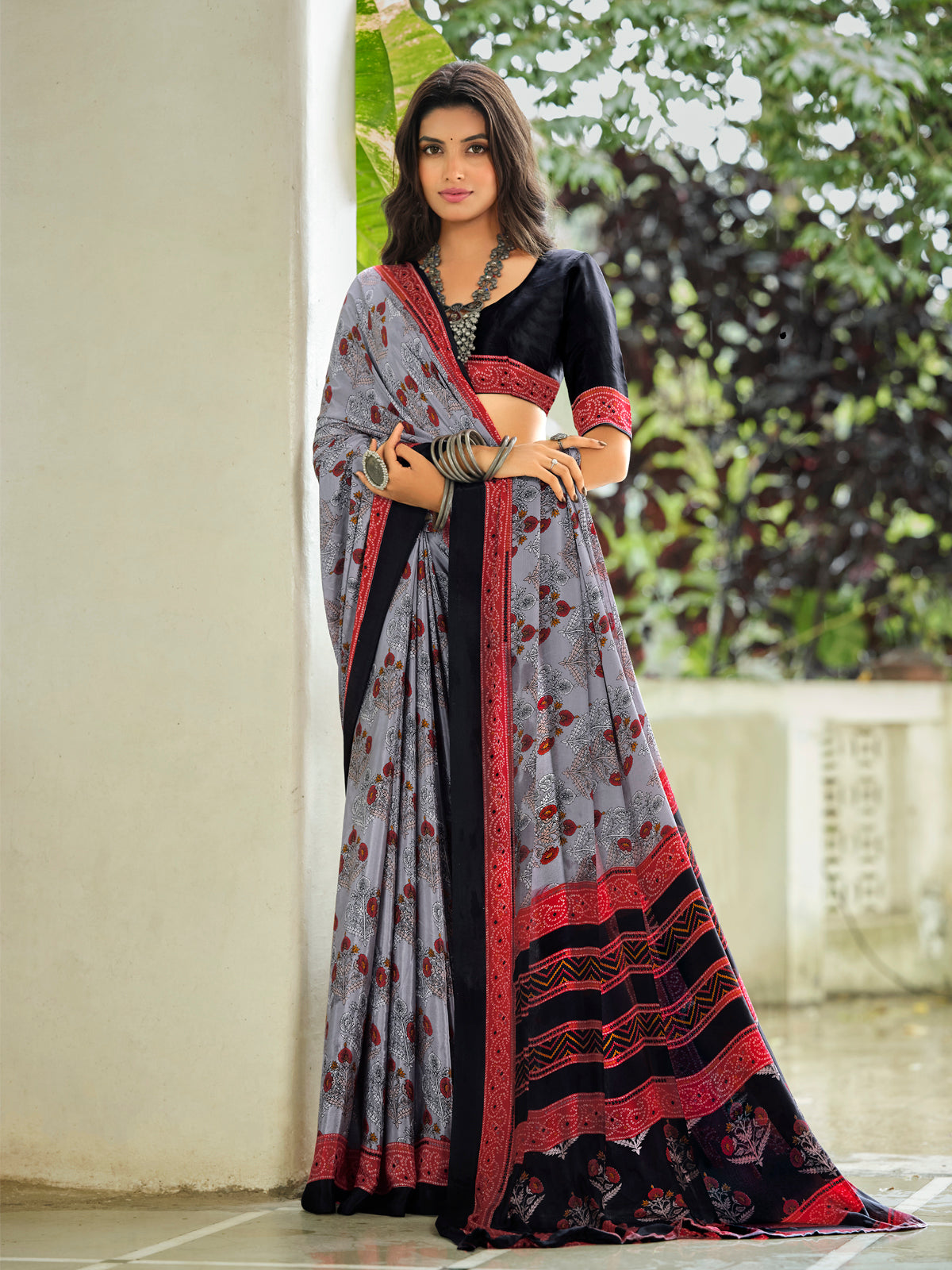 Rajkala - Mauve Printed Crepe Silk Saree