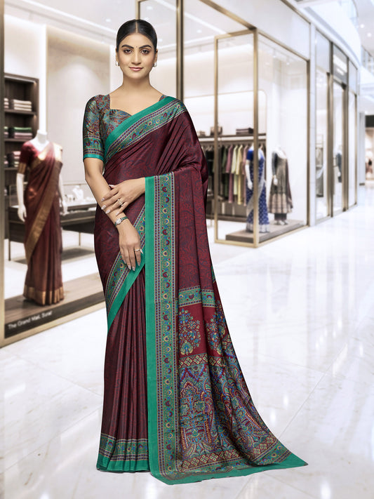 Chitrika - Maroon Printed Crepe Silk Saree