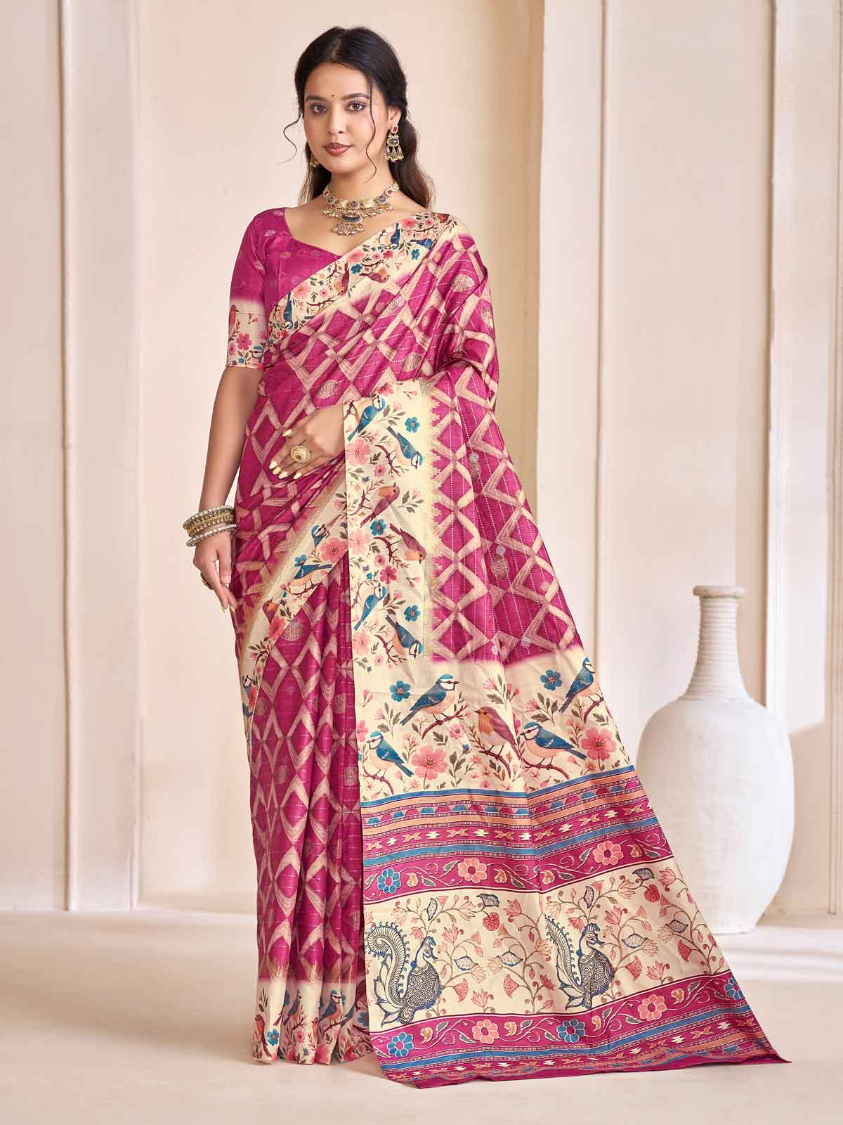Rutvaa - Magenta Digital Printed Silk Saree