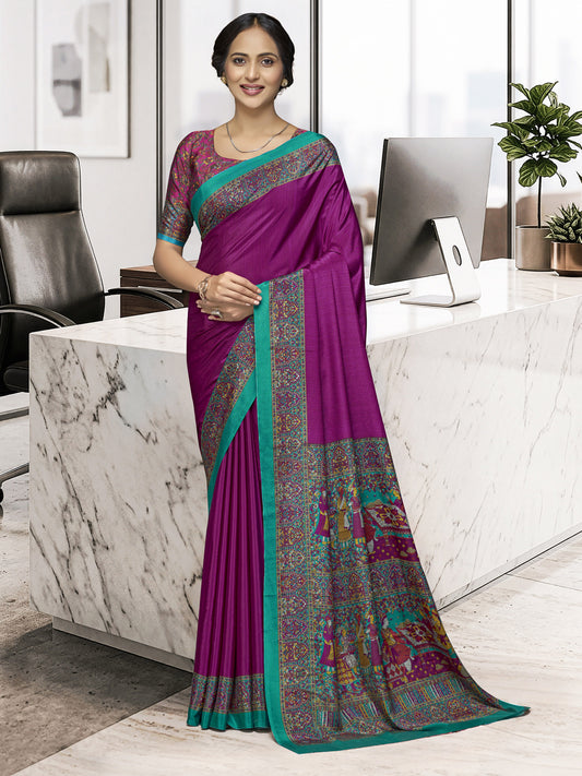 Chitrika - Purple Printed Crepe Silk Saree