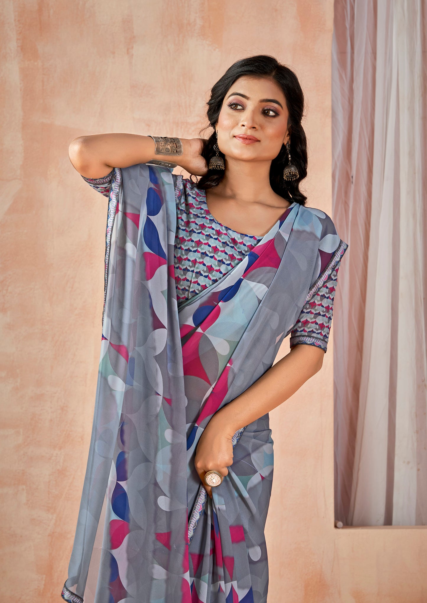 Sumedha - Grey Digital Printed Georgette Saree