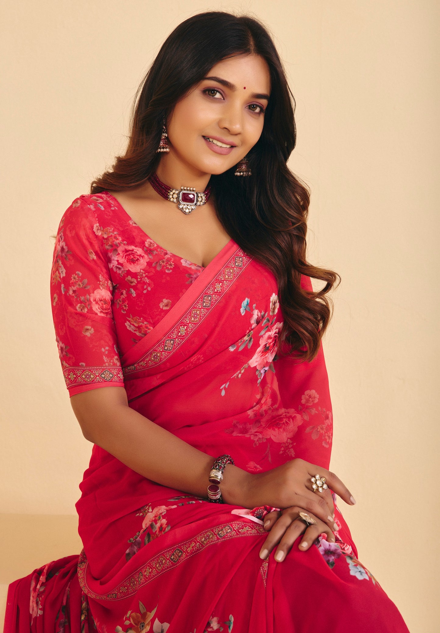 Twisha - Red Georgette Digital Printed Saree