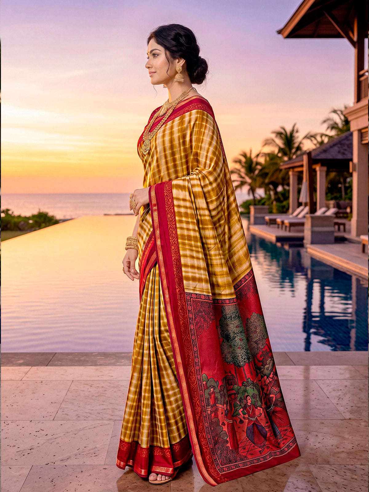 Monalisa - Yellow Printed Liva Cotton Silk Saree