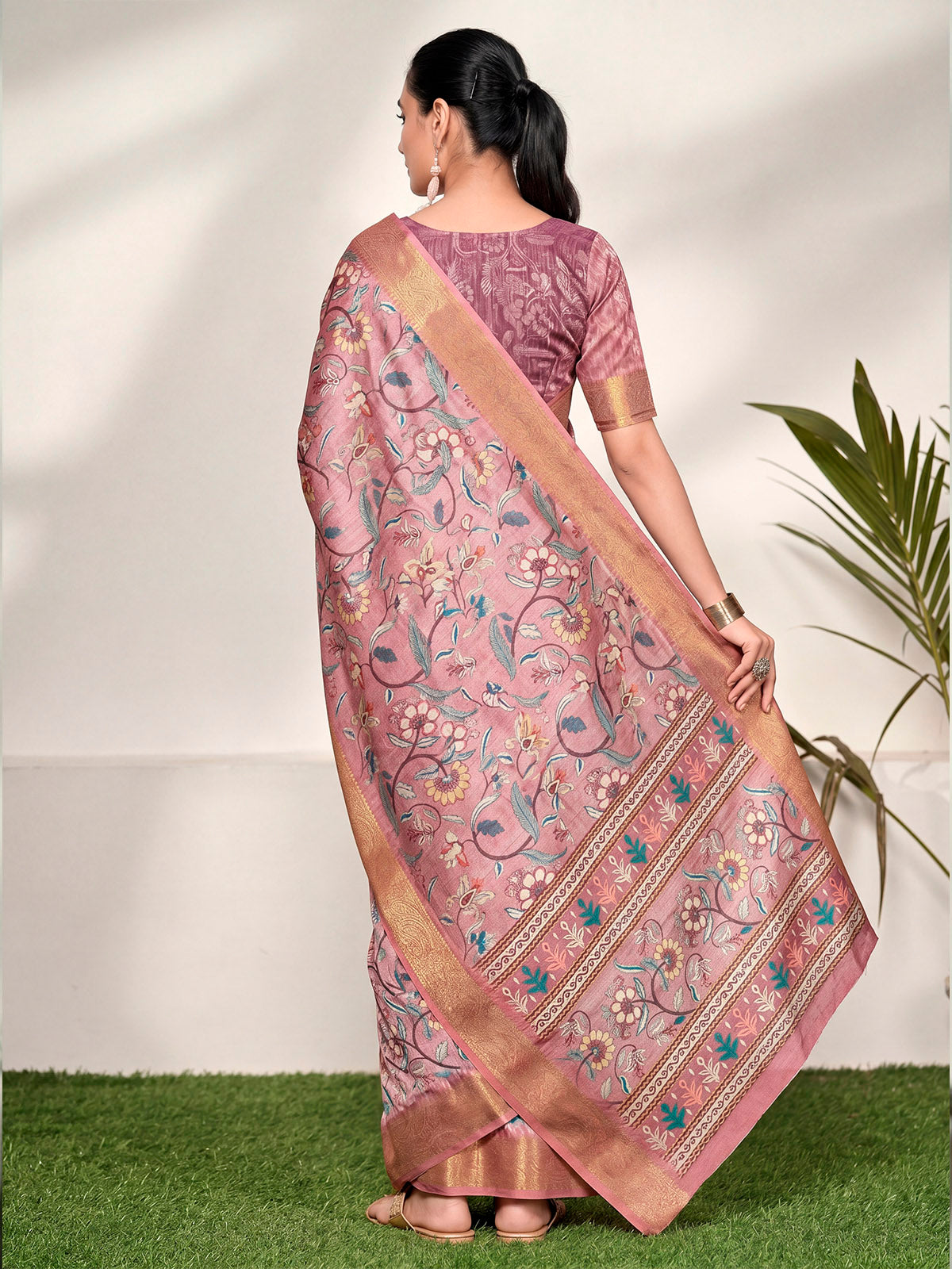 Varnika - Rose Brown Digital Printed Moss Georgette Saree with Woven Border