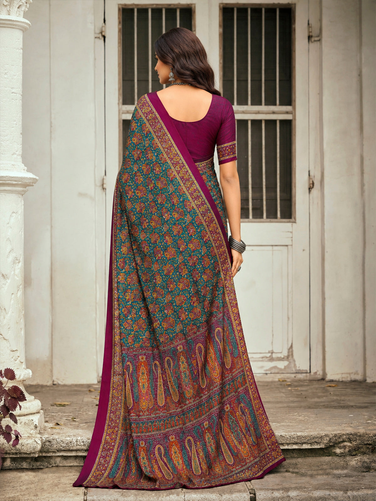 Rajkala - Blue Printed Crepe Silk Saree