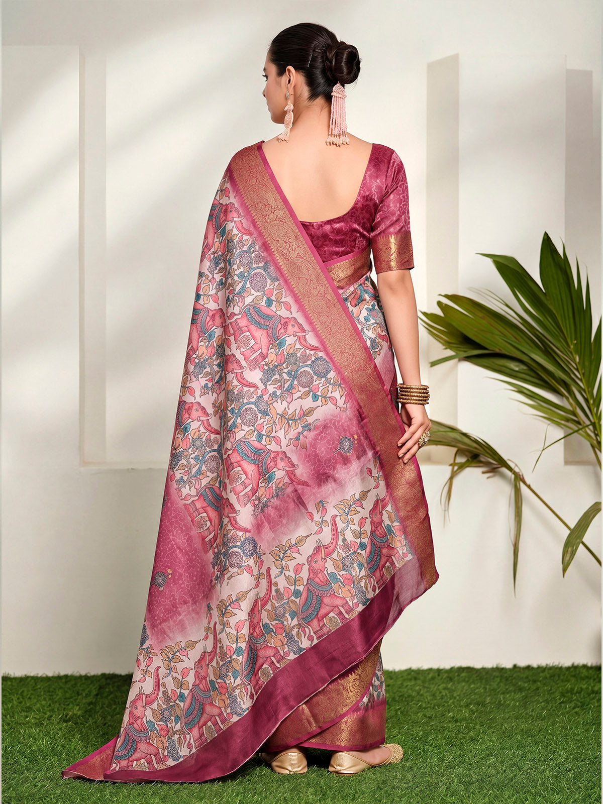 Varnika - Purple Digital Printed Moss Georgette Saree with Woven Border