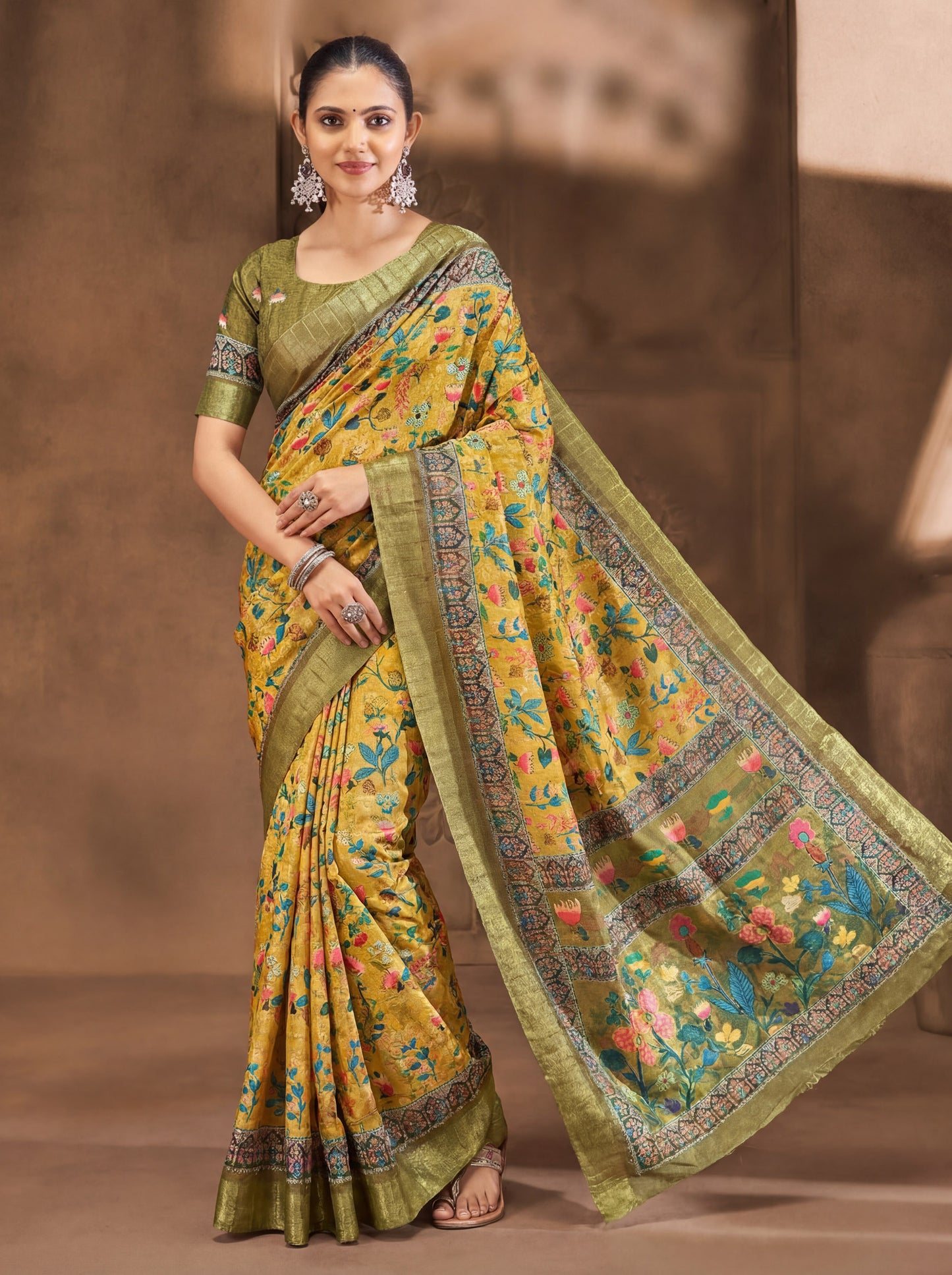 Devsena – Yellow Silk Digital Print Saree