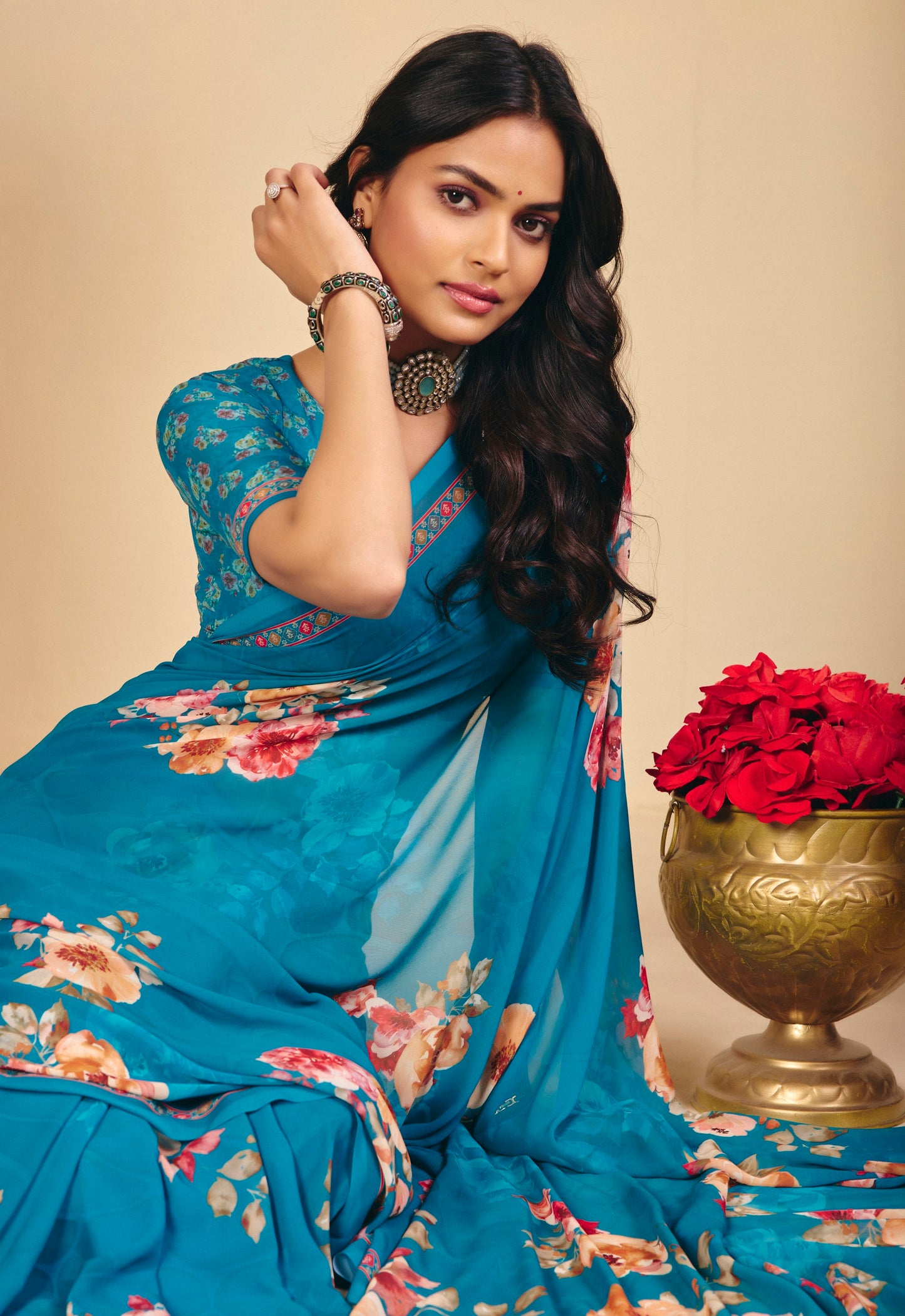 Twisha - Firozi Georgette Digital Printed Saree