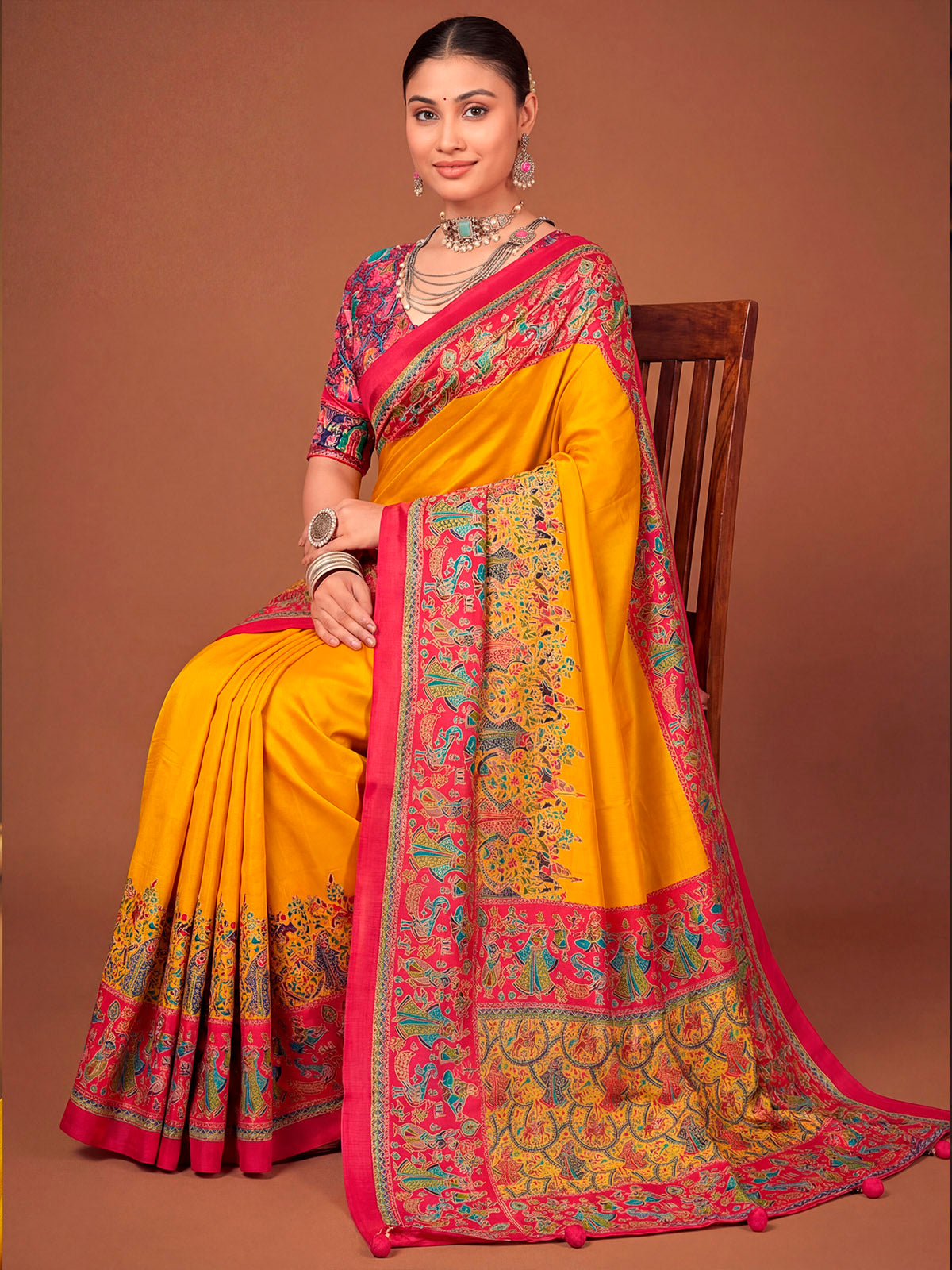 Kumuda - Yellow Mysore Silk Jari Printed with Tessals