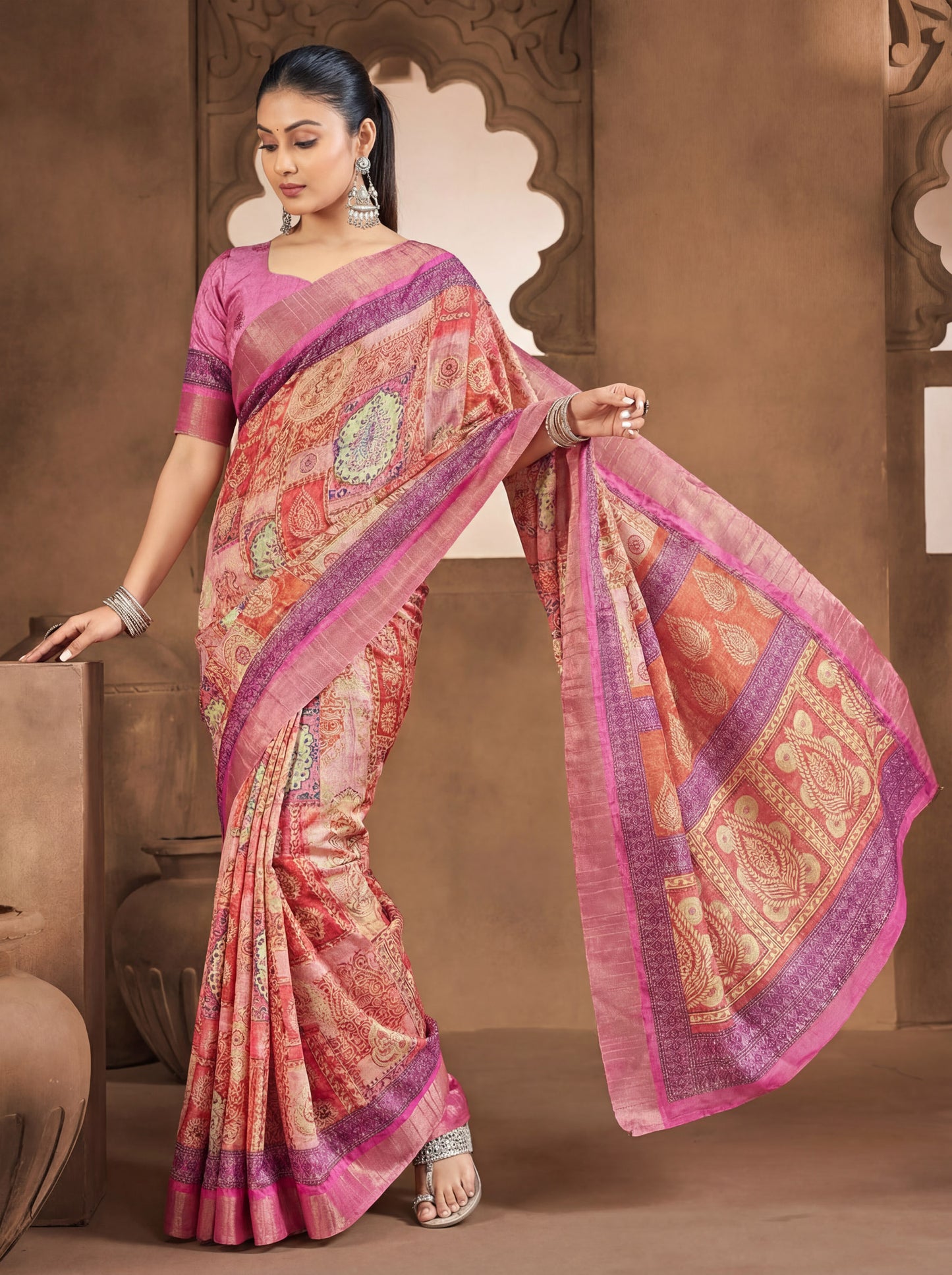 Devsena – Baby Pink Silk Digital Print Saree
