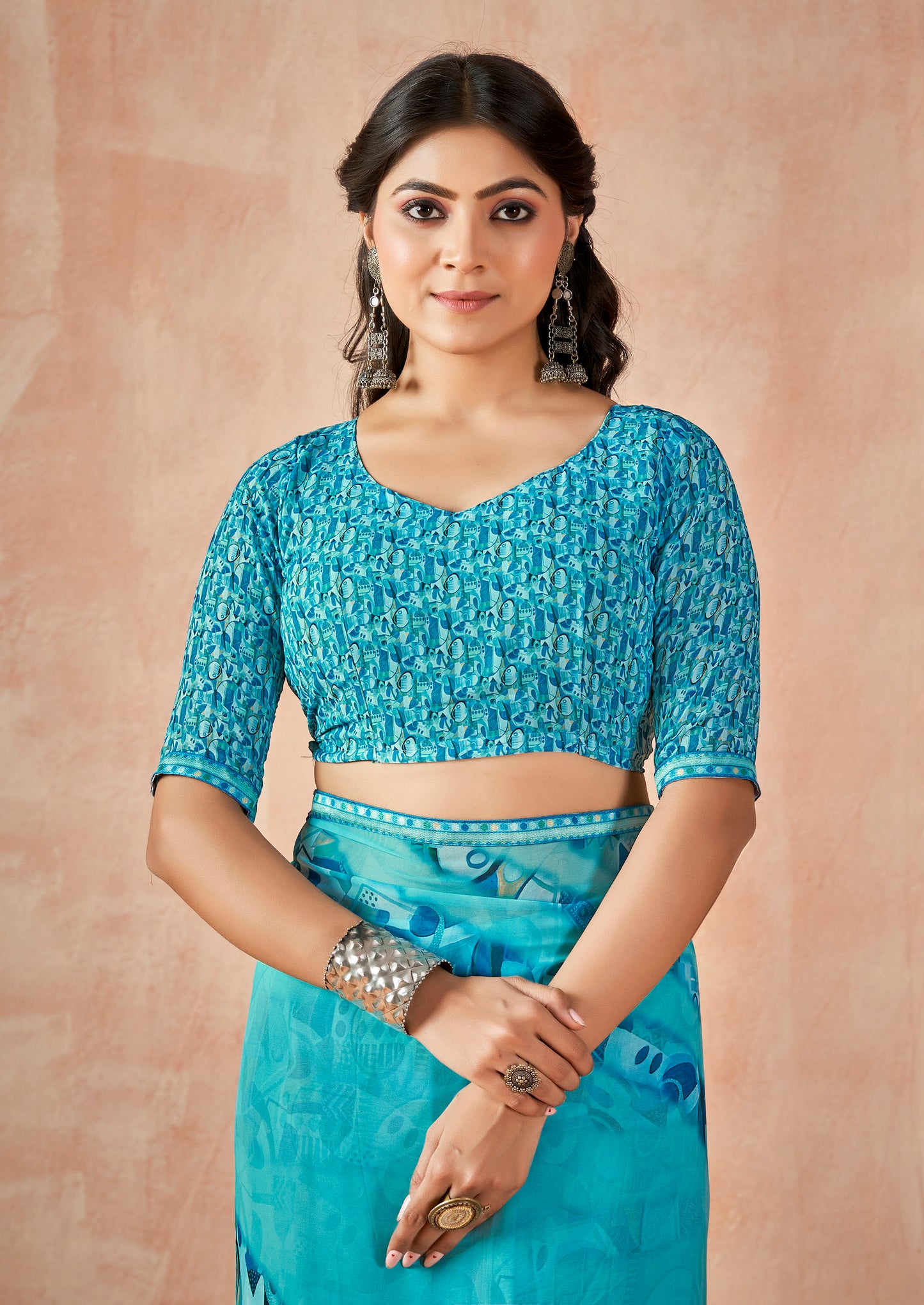 Sumedha - Sky Blue Digital Printed Georgette Saree