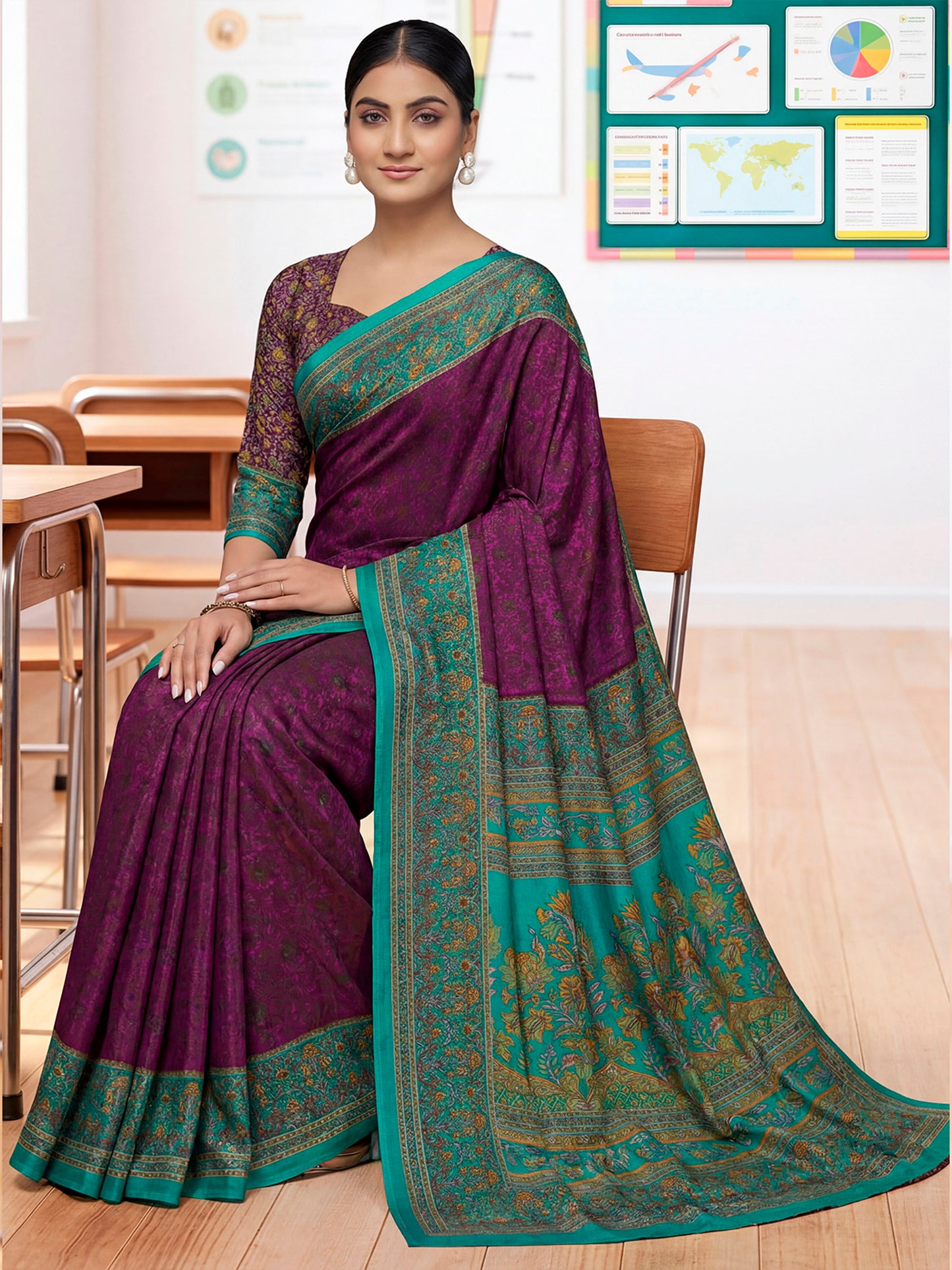 Chitrika - Violet Printed Crepe Silk Saree