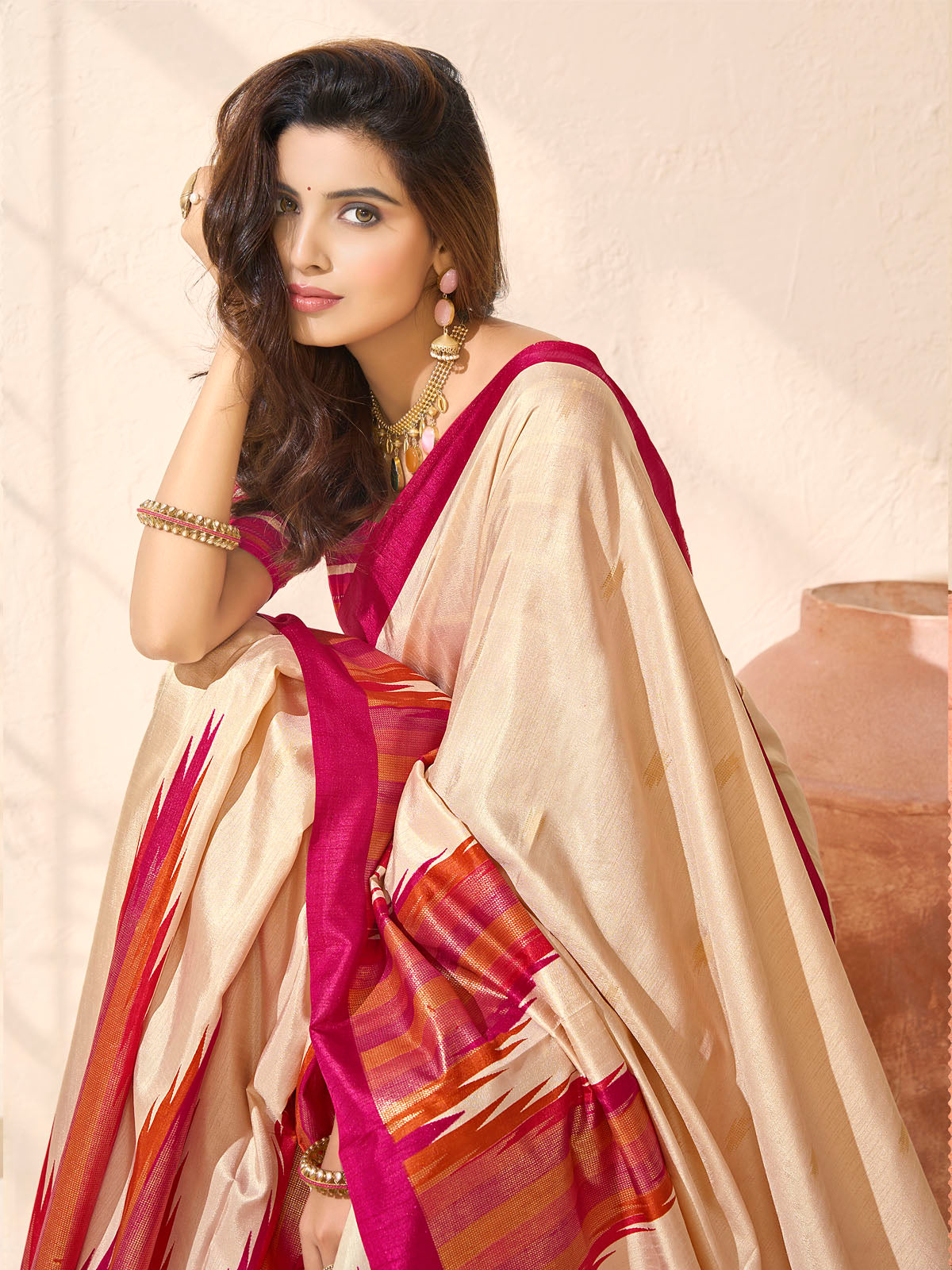 Sentosa - Cream Patola Silk Printed Saree with Figure Print