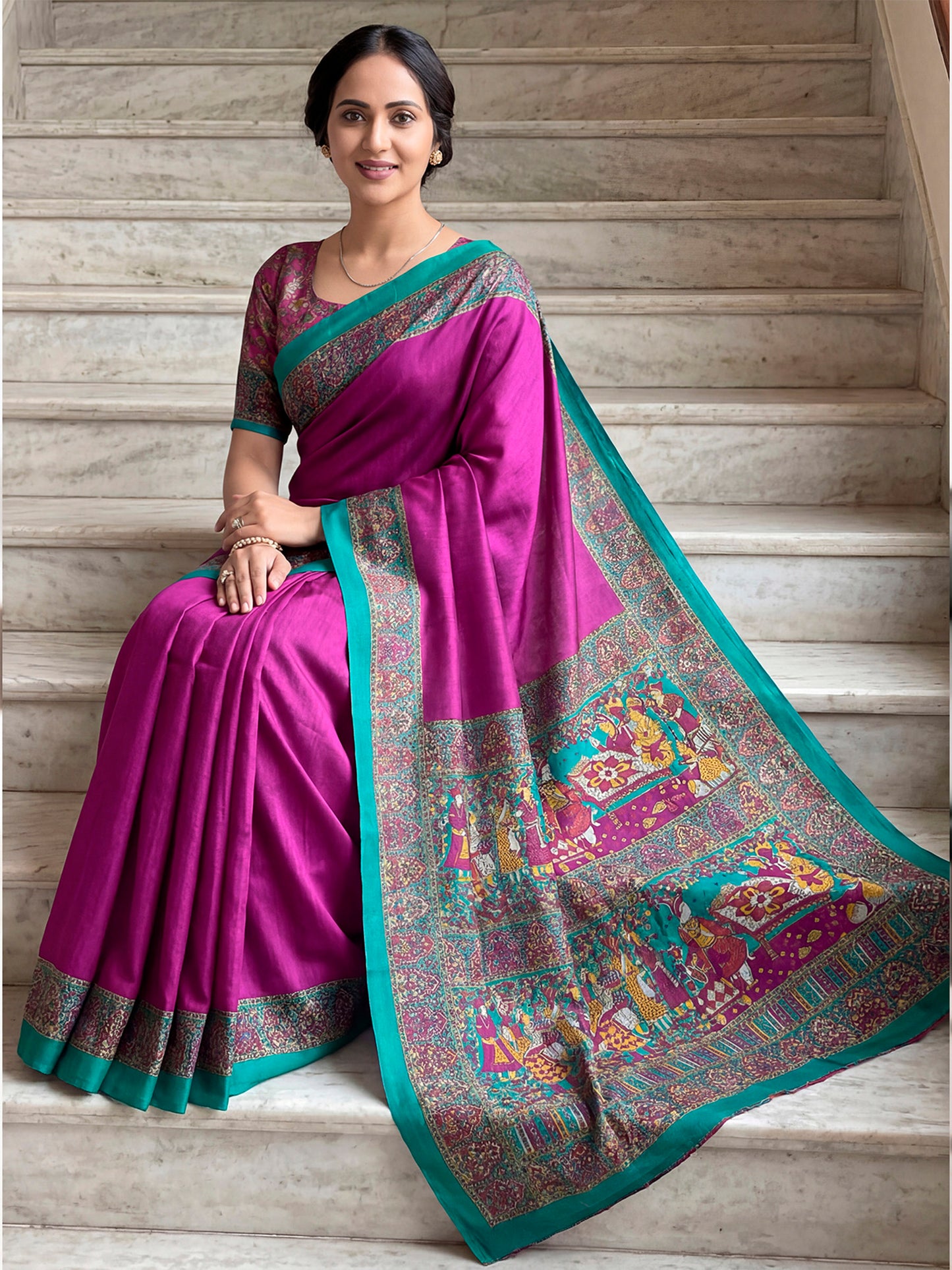 Chitrika - Purple Printed Crepe Silk Saree