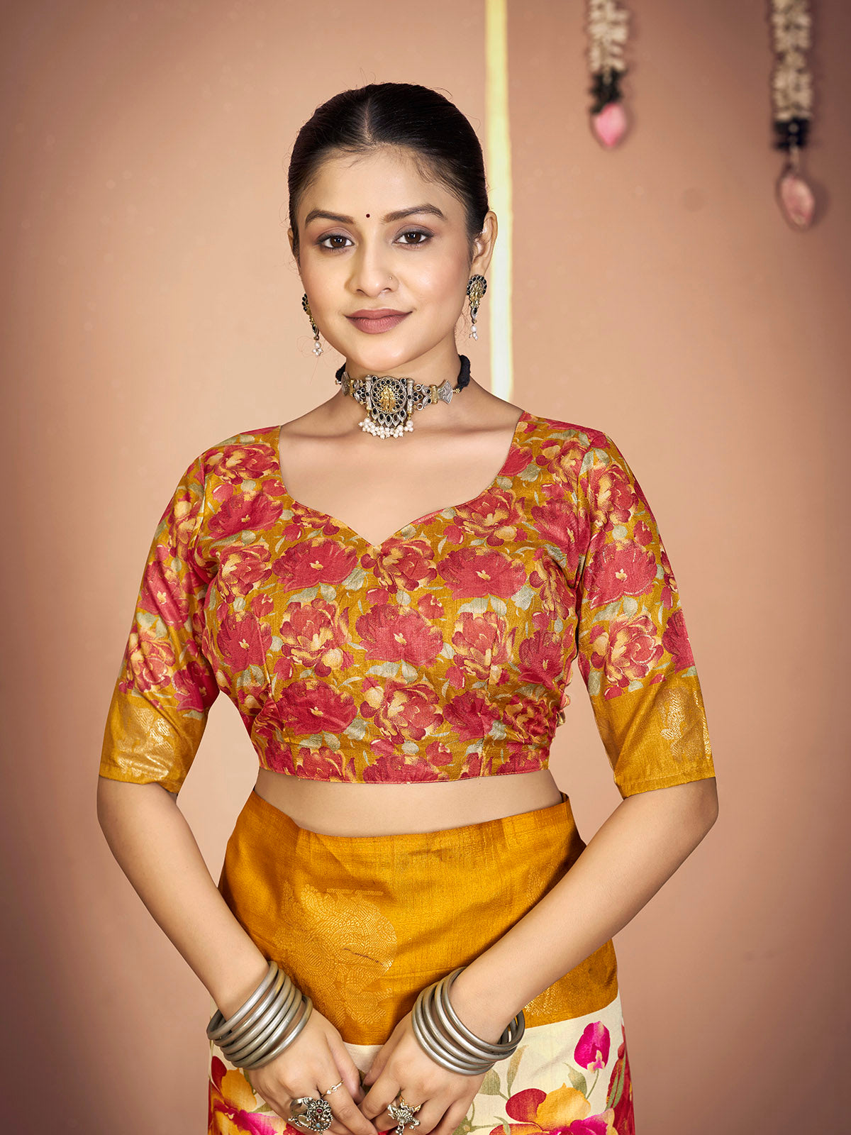 Rajkumari - Yellow Printed Soft Silk Saree with Silk Foil Work