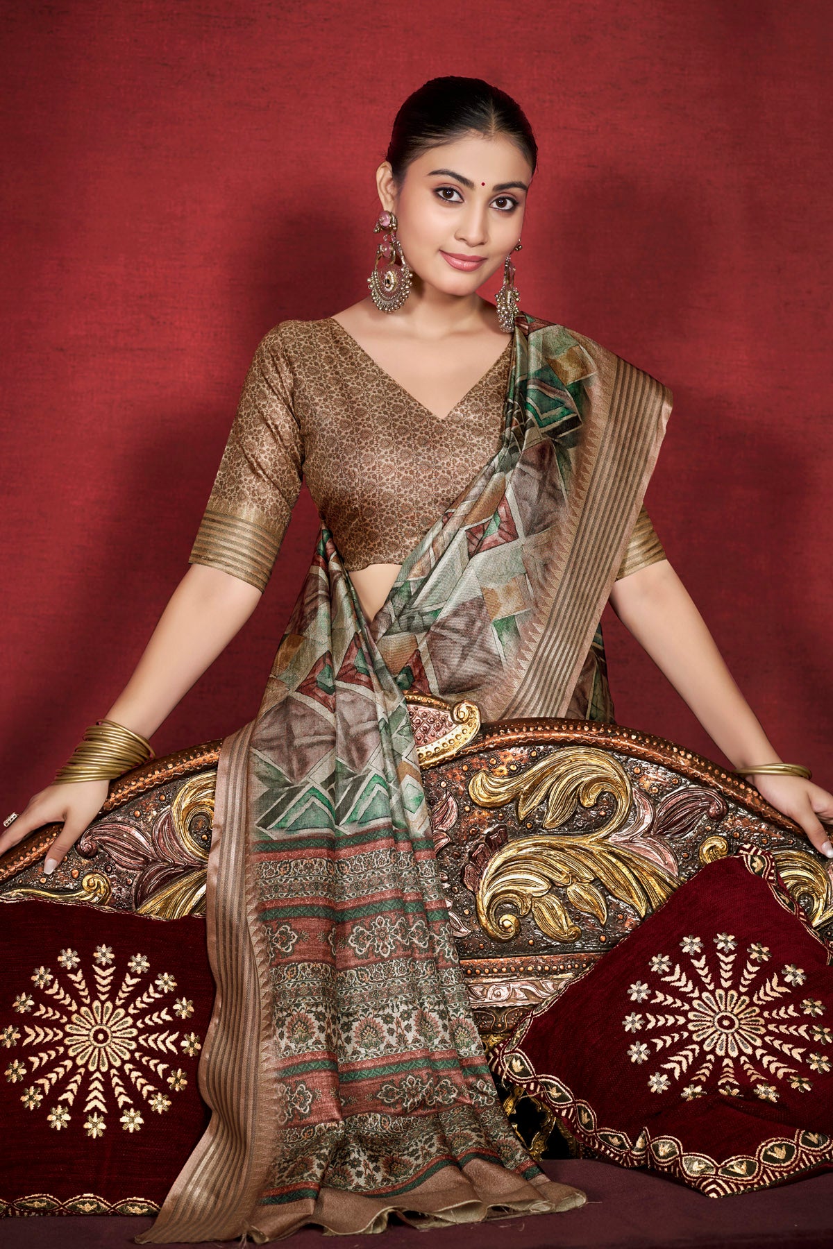 Veera - Multicolor Soft Silk Digital Printed Saree with Woven Border