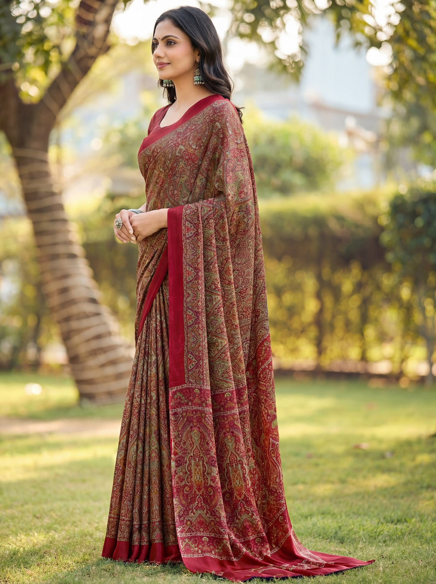 Rajkala - Red Printed Crepe Silk Saree