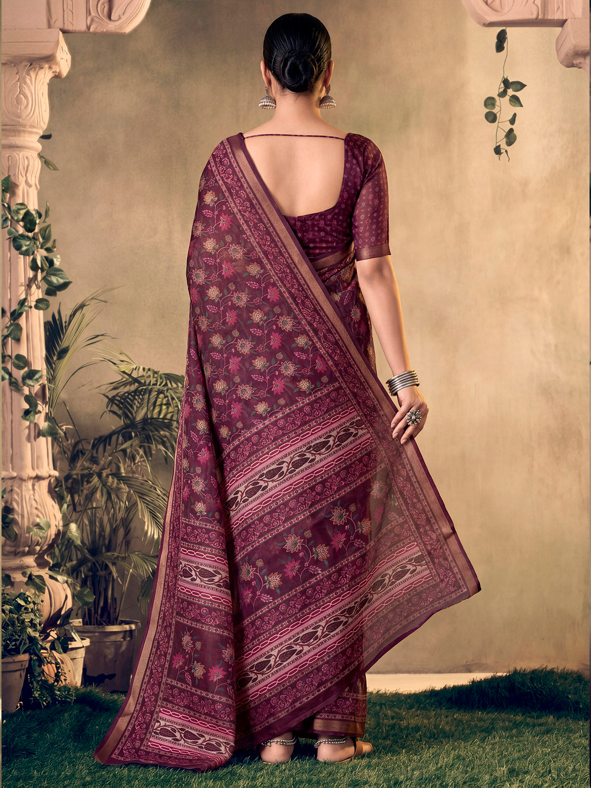 Amrapali - Purple Chanderi Cotton Digital Printed Saree with Zari Border