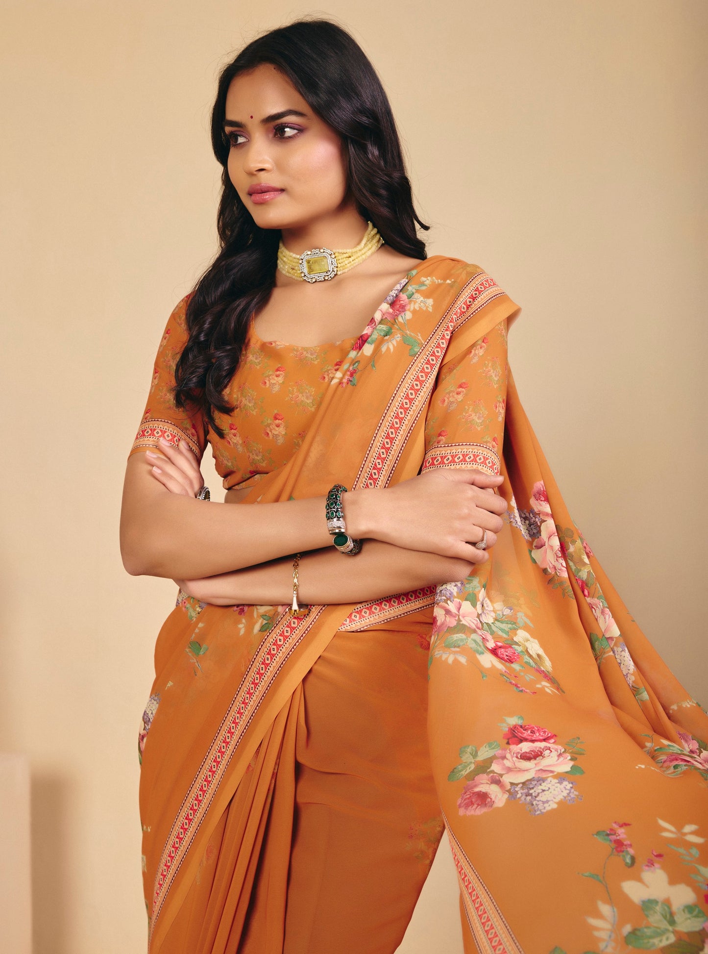 Twisha - Orange Georgette Digital Printed Saree