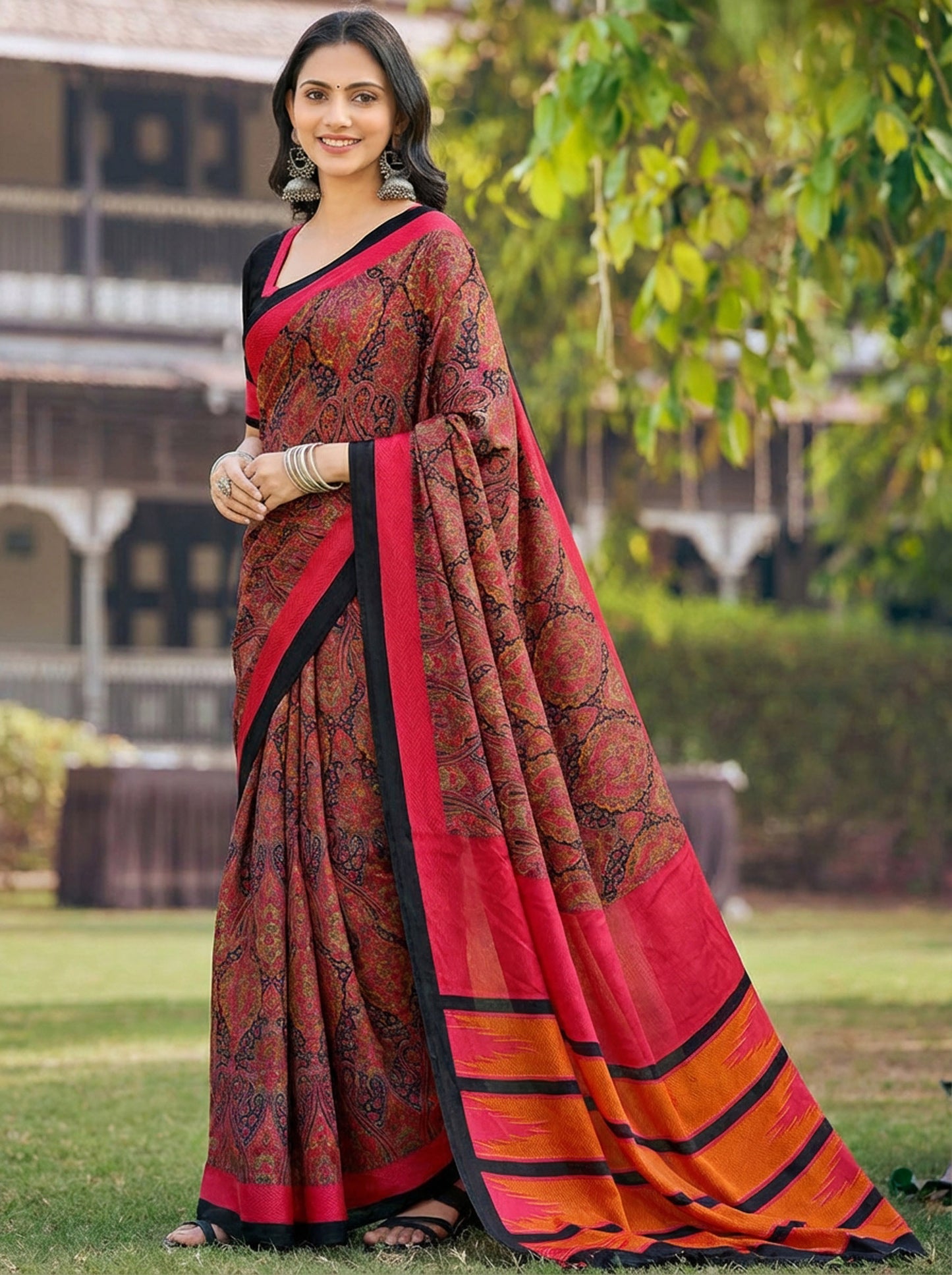 Rajkala - Black Printed Crepe Silk Saree