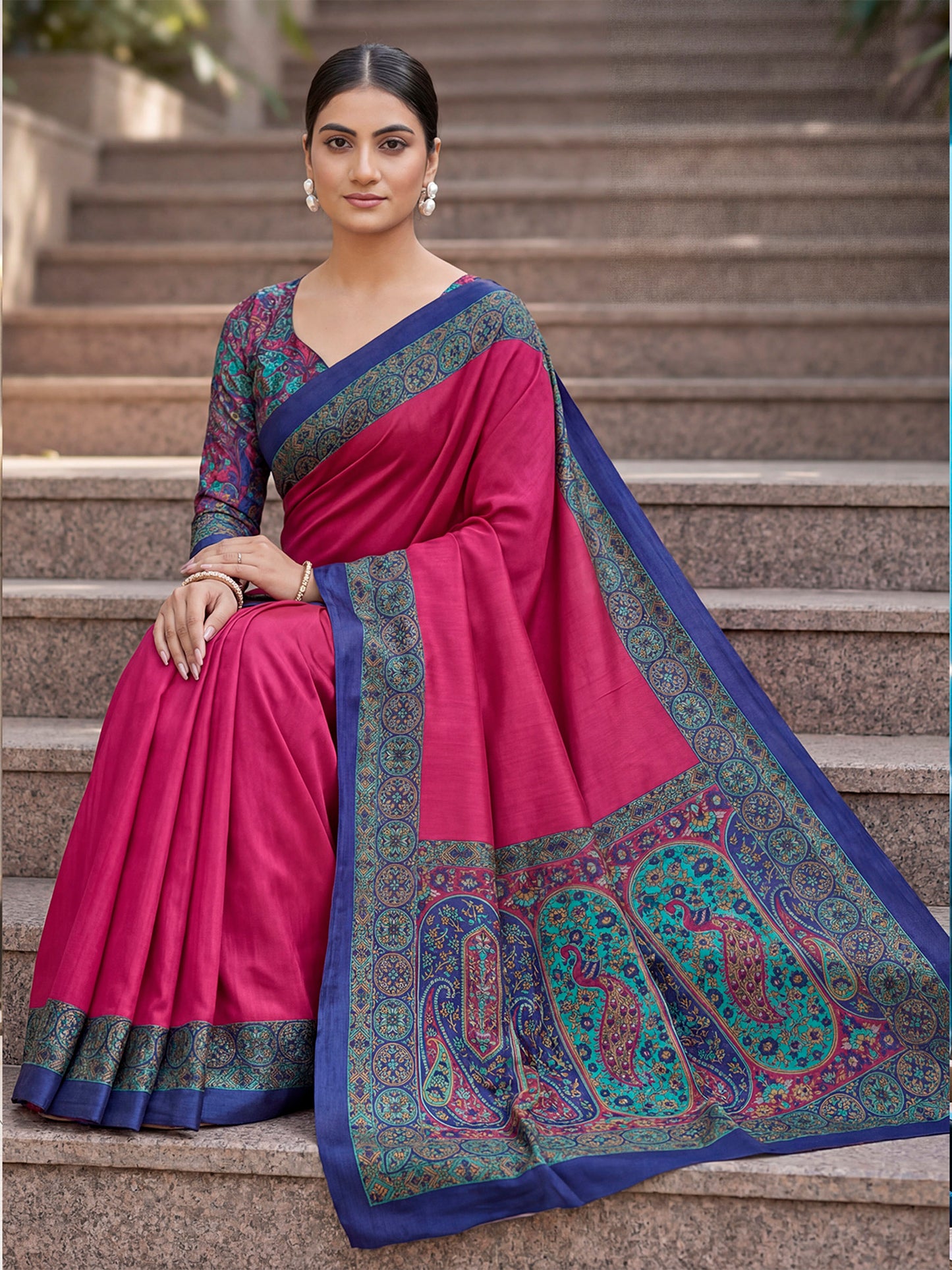 Chitrika - Magenta Printed Crepe Silk Saree