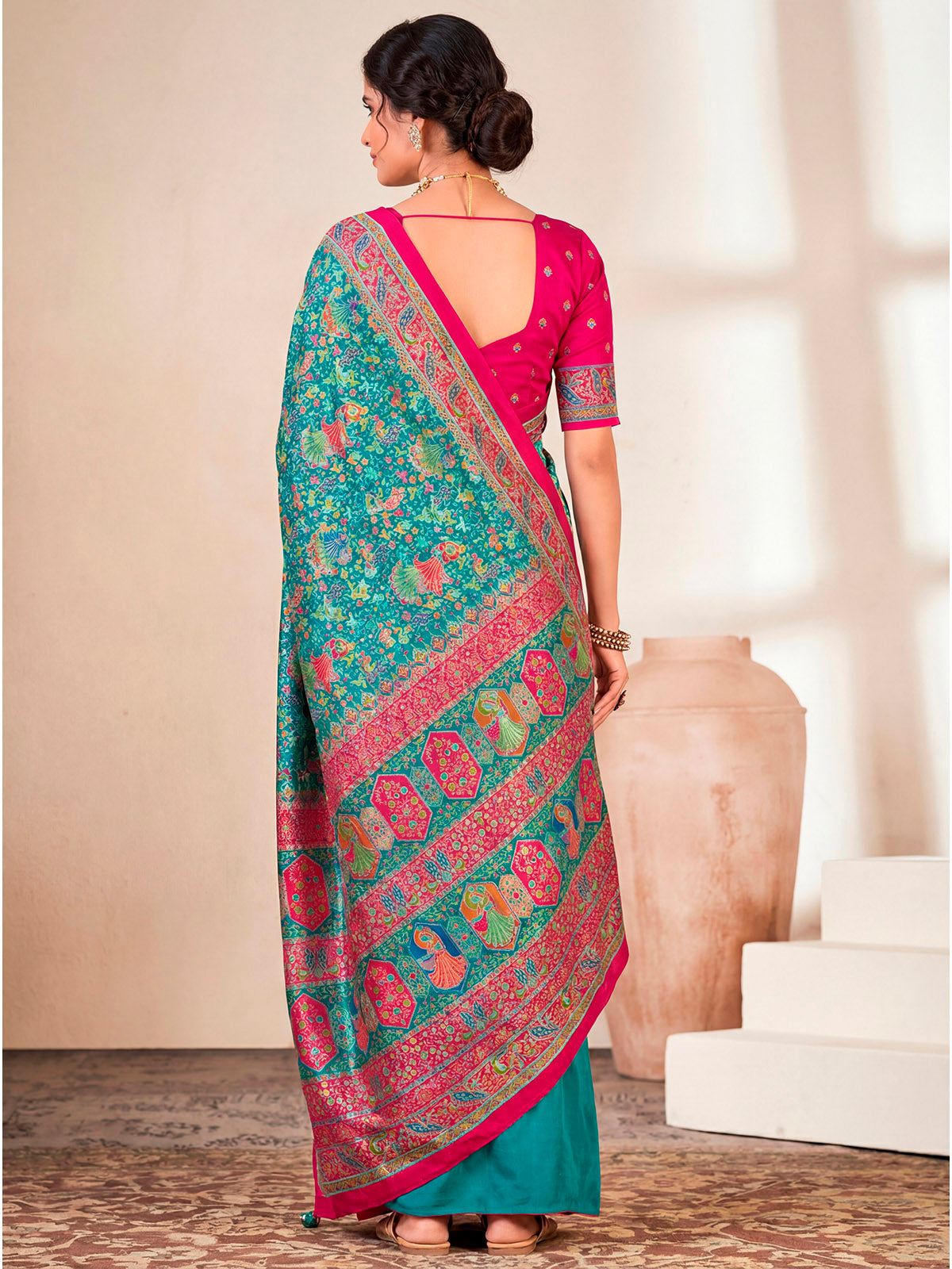 Kumuda - Teal Mysore Silk Jari Printed with Tessals