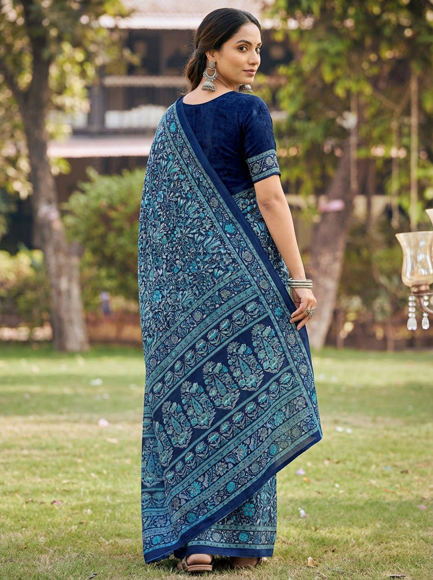 Rajkala - Blue Printed Crepe Silk Saree