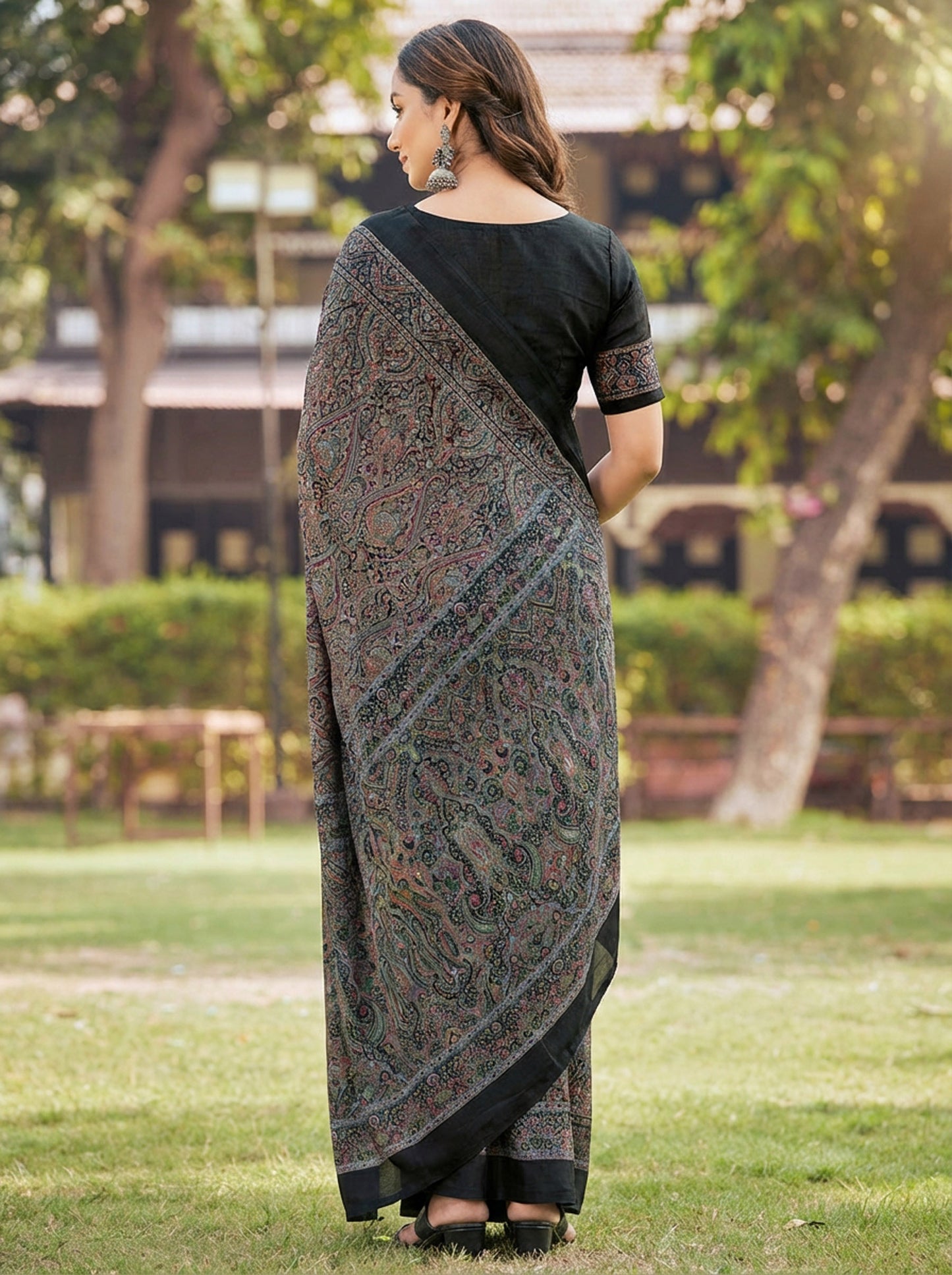 Rajkala - Black Printed Crepe Silk Saree
