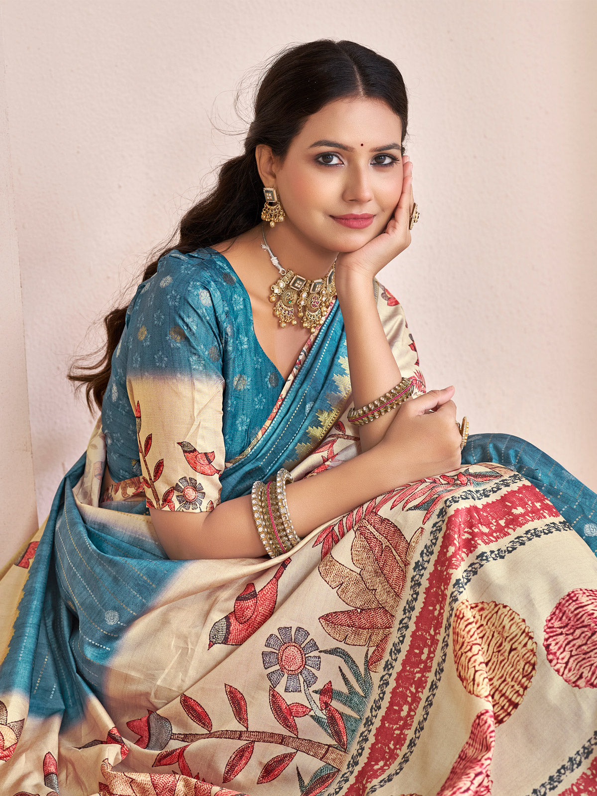 Rutvaa - Sea Blue Digital Printed Silk Saree
