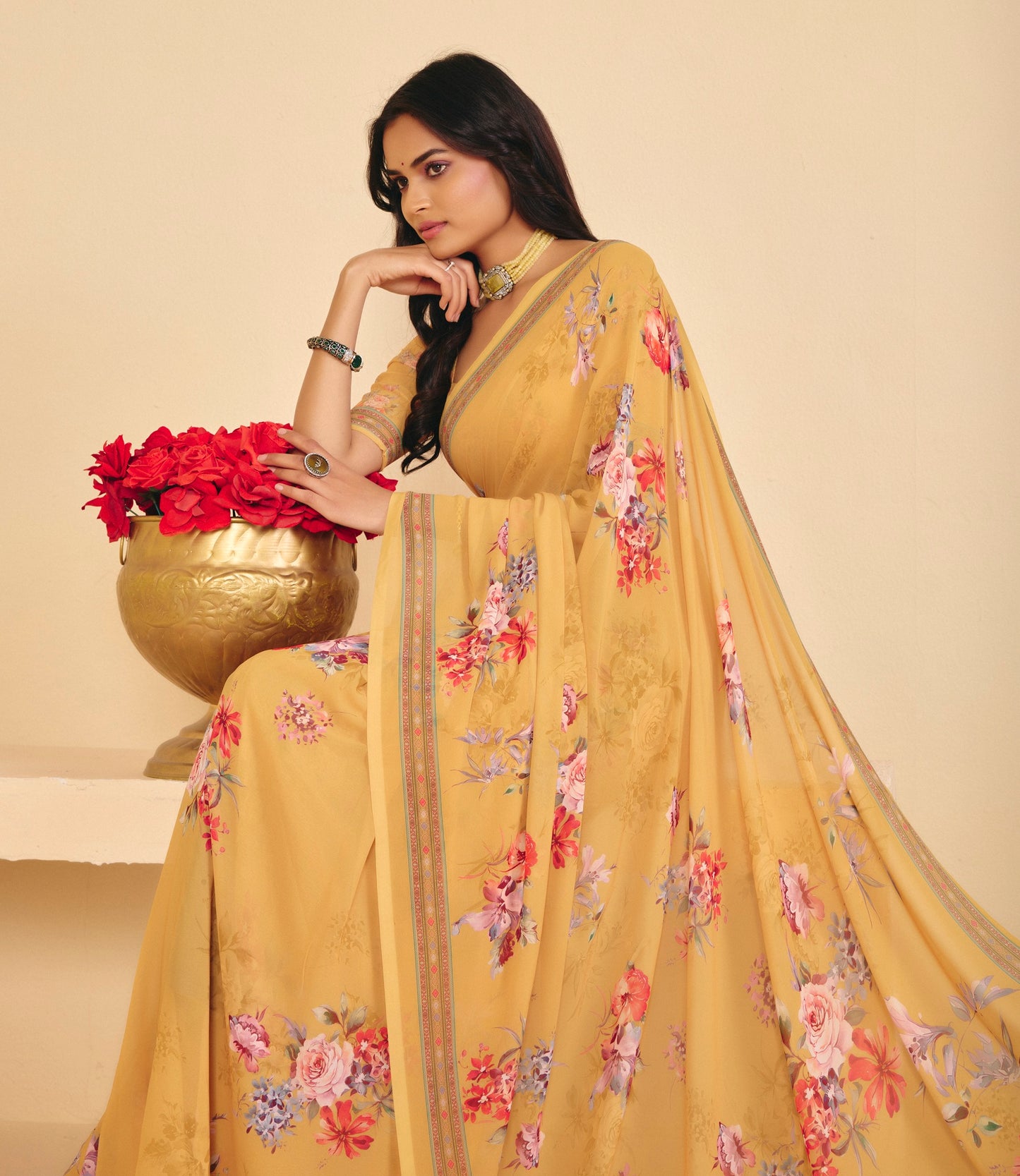 Twisha - Yellow Georgette Digital Printed Saree