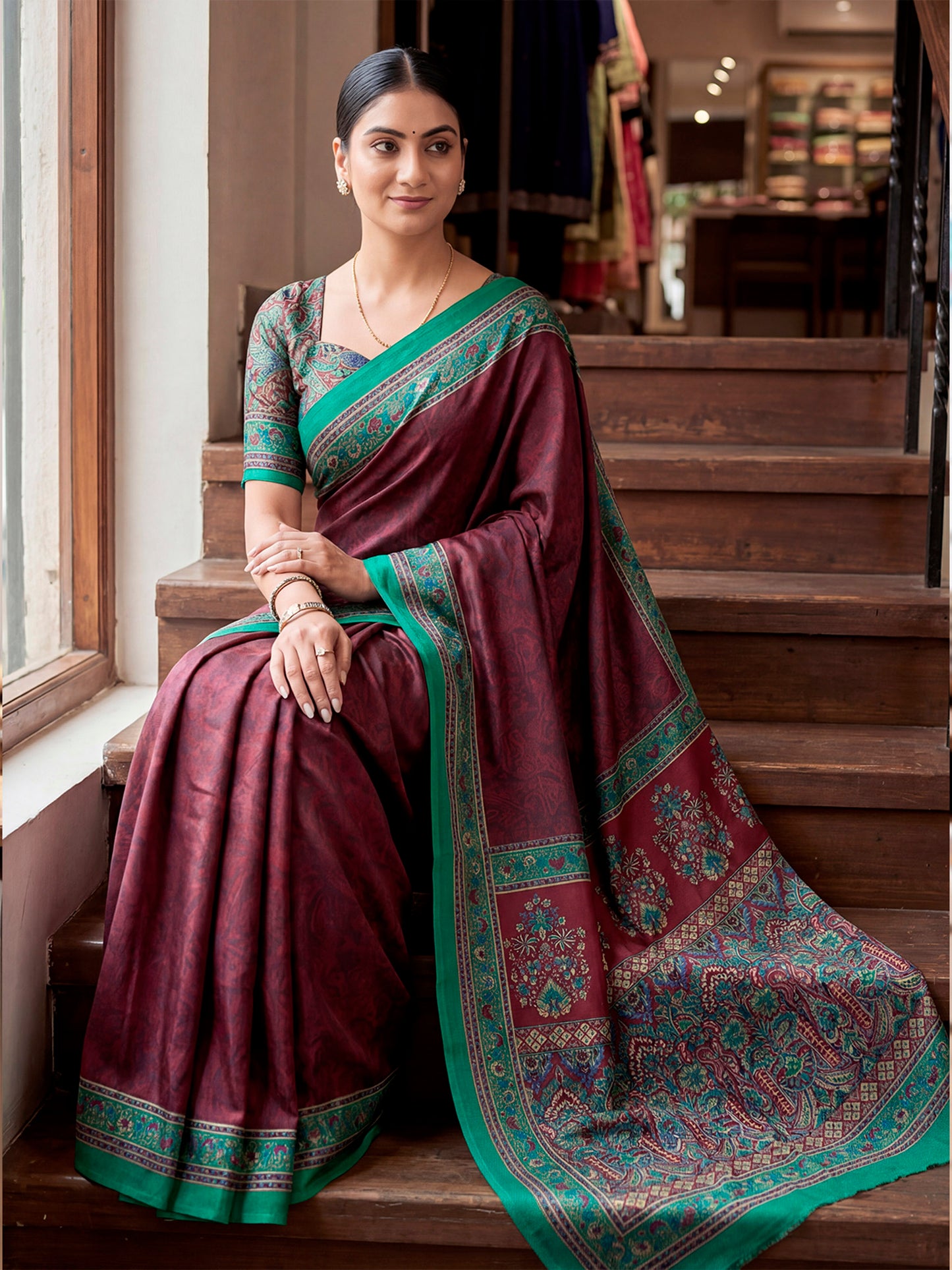Chitrika - Maroon Printed Crepe Silk Saree