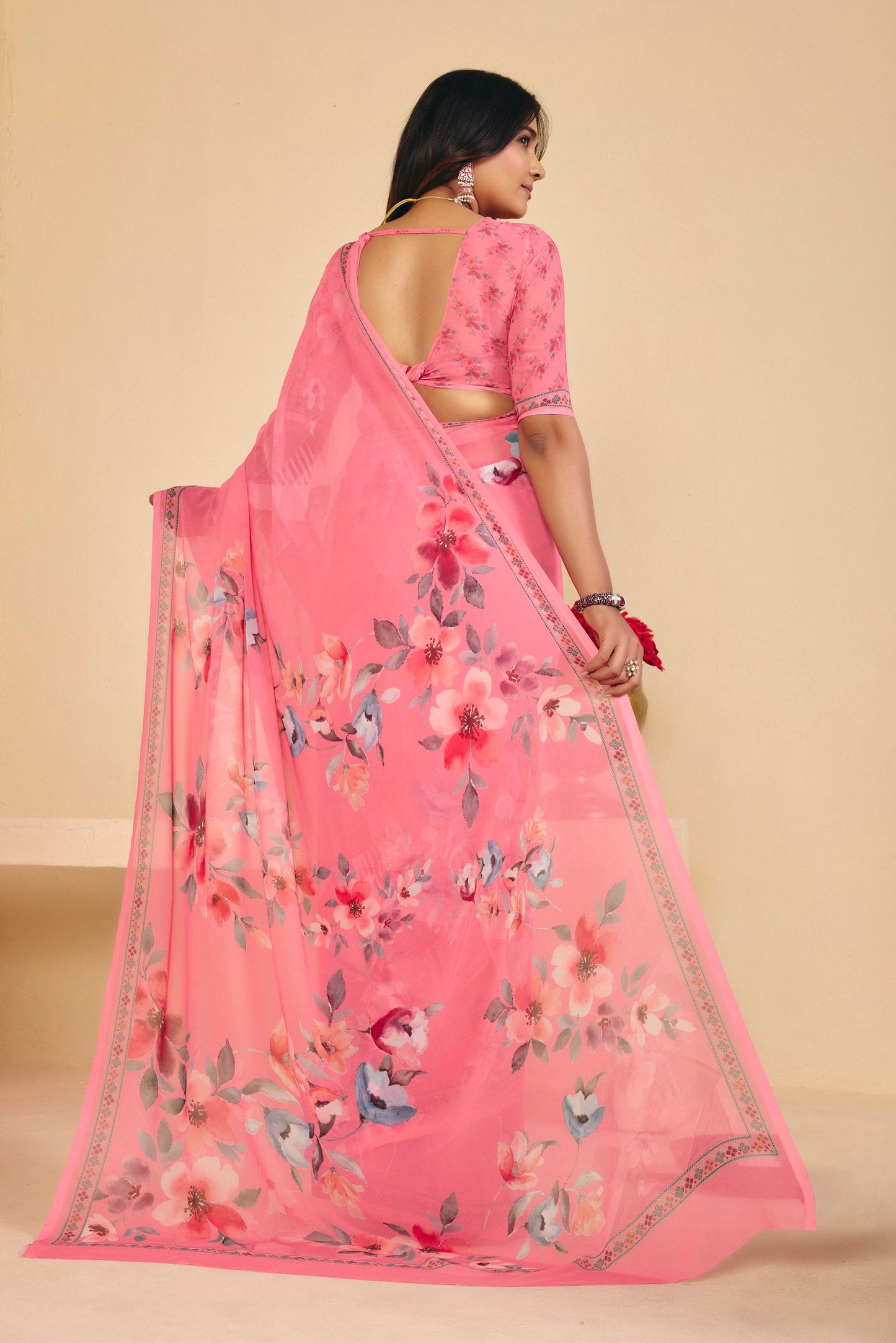 Twisha - Pink Georgette Digital Printed Saree