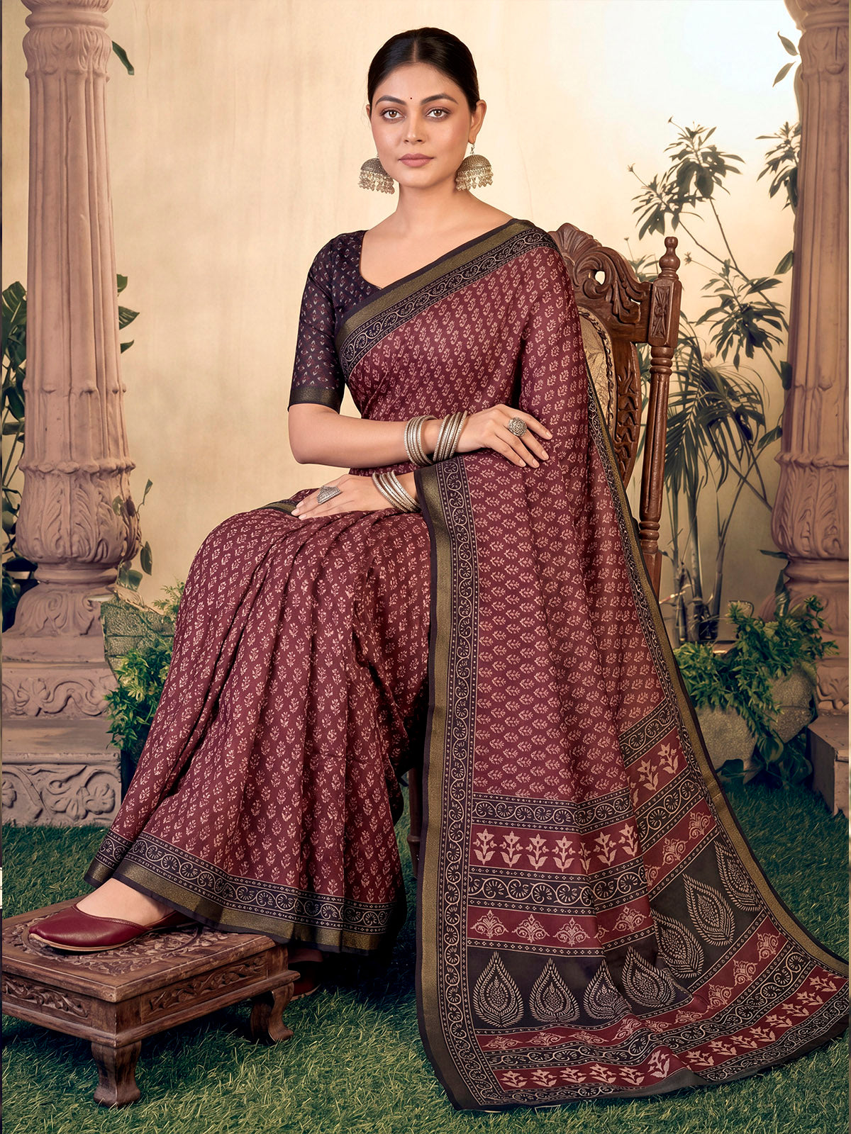 Amrapali - Red Chanderi Cotton Digital Printed Saree with Zari Border