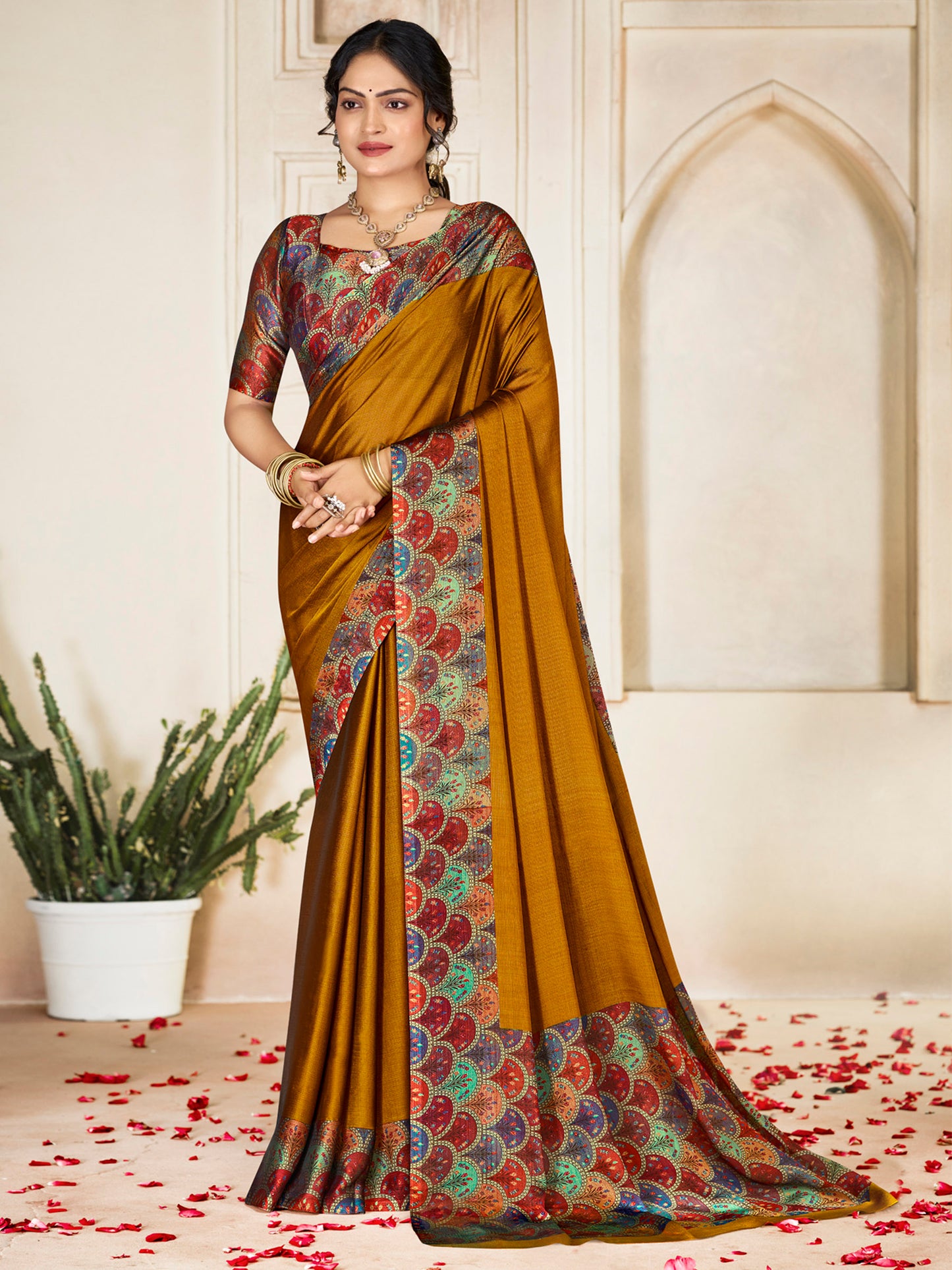 Ekvarna - Yellow Printed Chiffon Saree