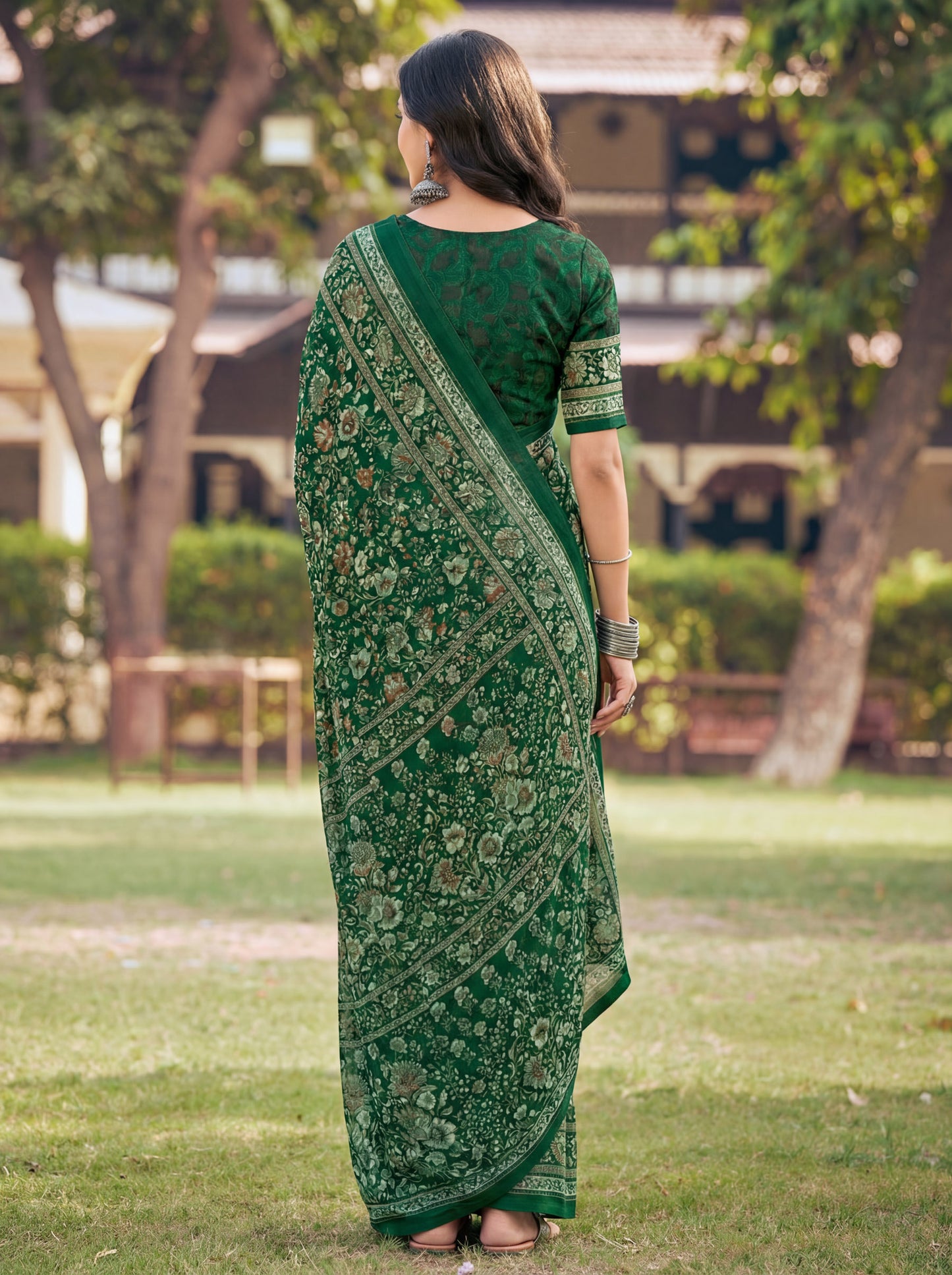 Rajkala - Green Printed Crepe Silk Saree
