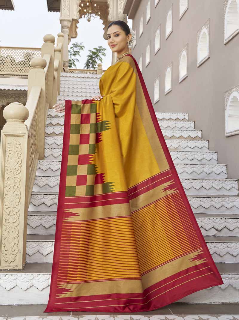 Gulmarg - Mustard Yellow Silk Digital Printed Saree with Zari Border