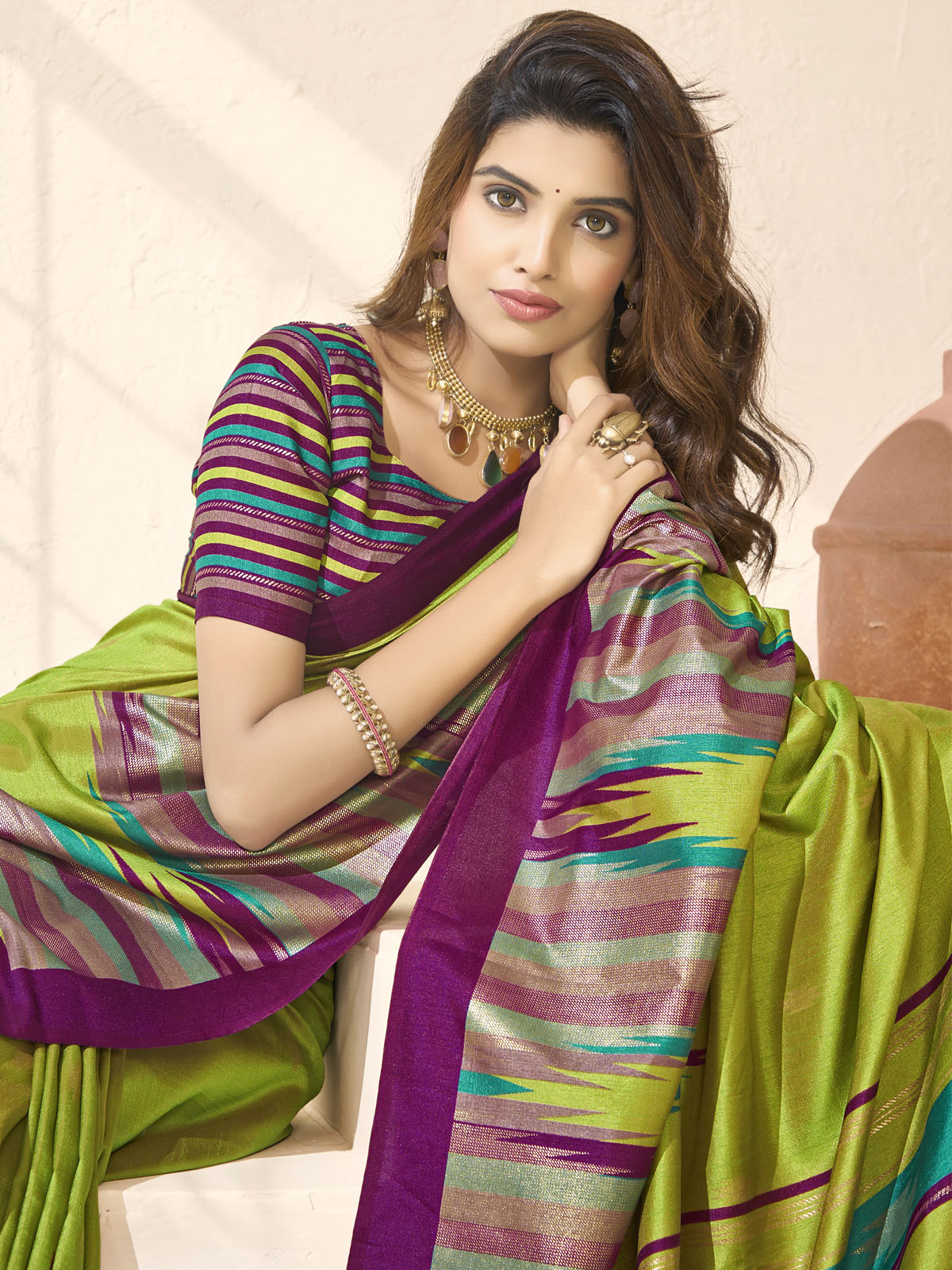 Sentosa - Parrot Green Patola Silk Printed Saree with Figure Print