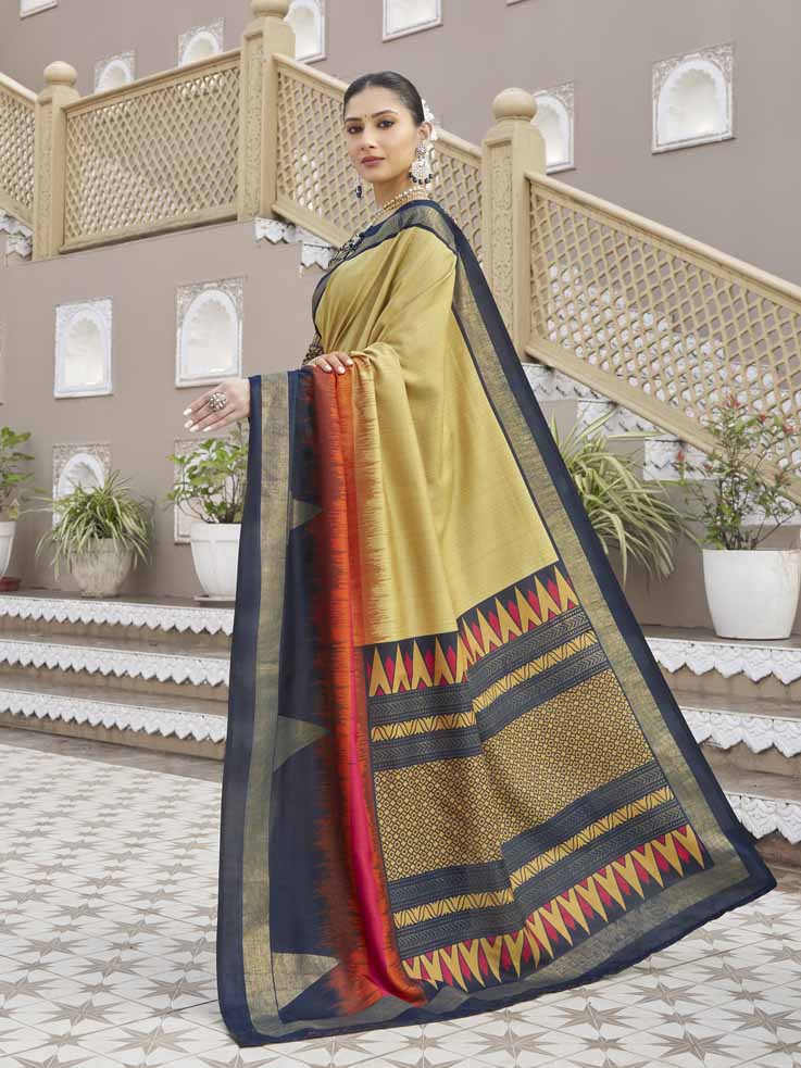 Gulmarg - Yellow Silk Digital Printed Saree with Zari Border