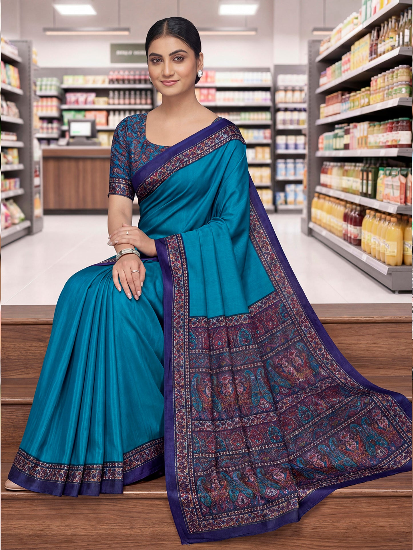 Chitrika - Blue Printed Crepe Silk Saree
