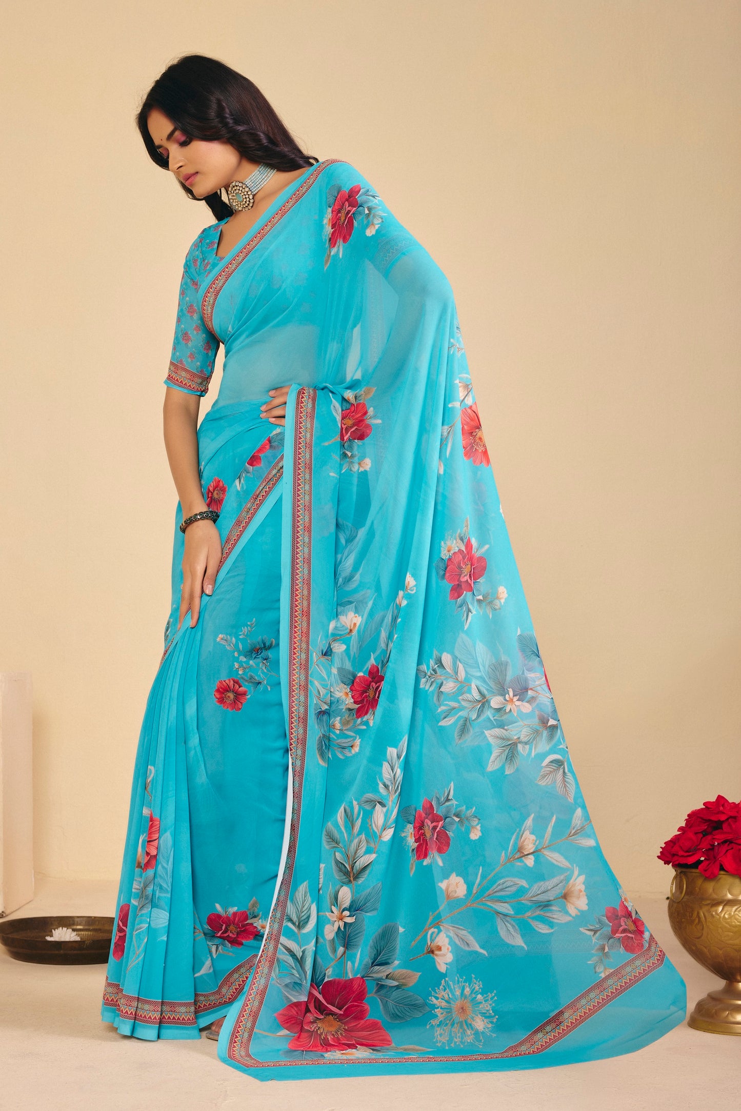 Twisha - Teal Georgette Digital Printed Saree