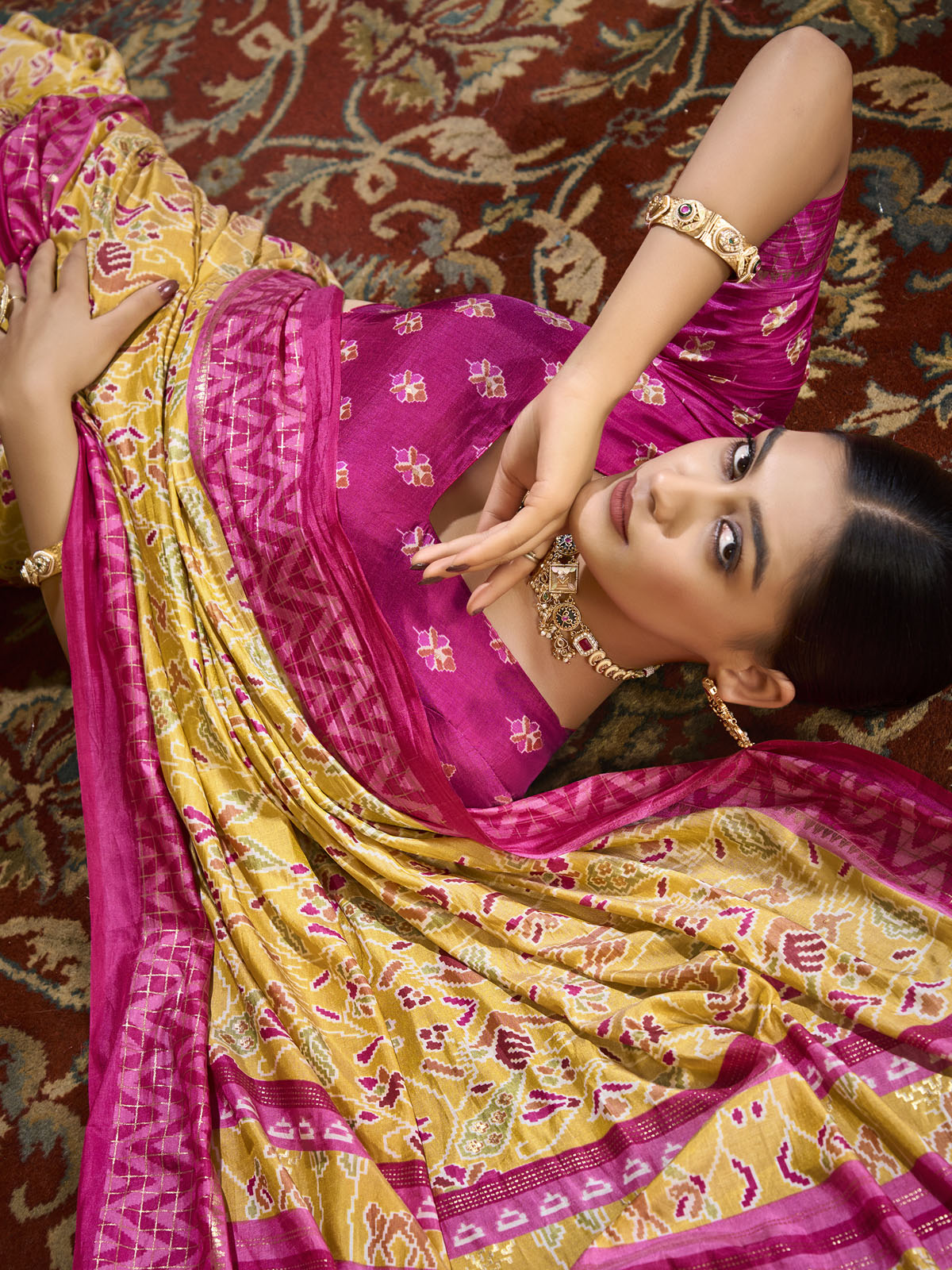 Sentosa - Yellow Patola Silk Printed Saree with Figure Print