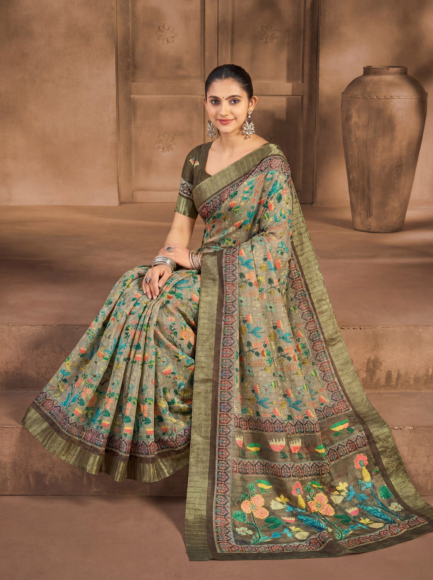 Devsena – Peach Silk Digital Print Saree