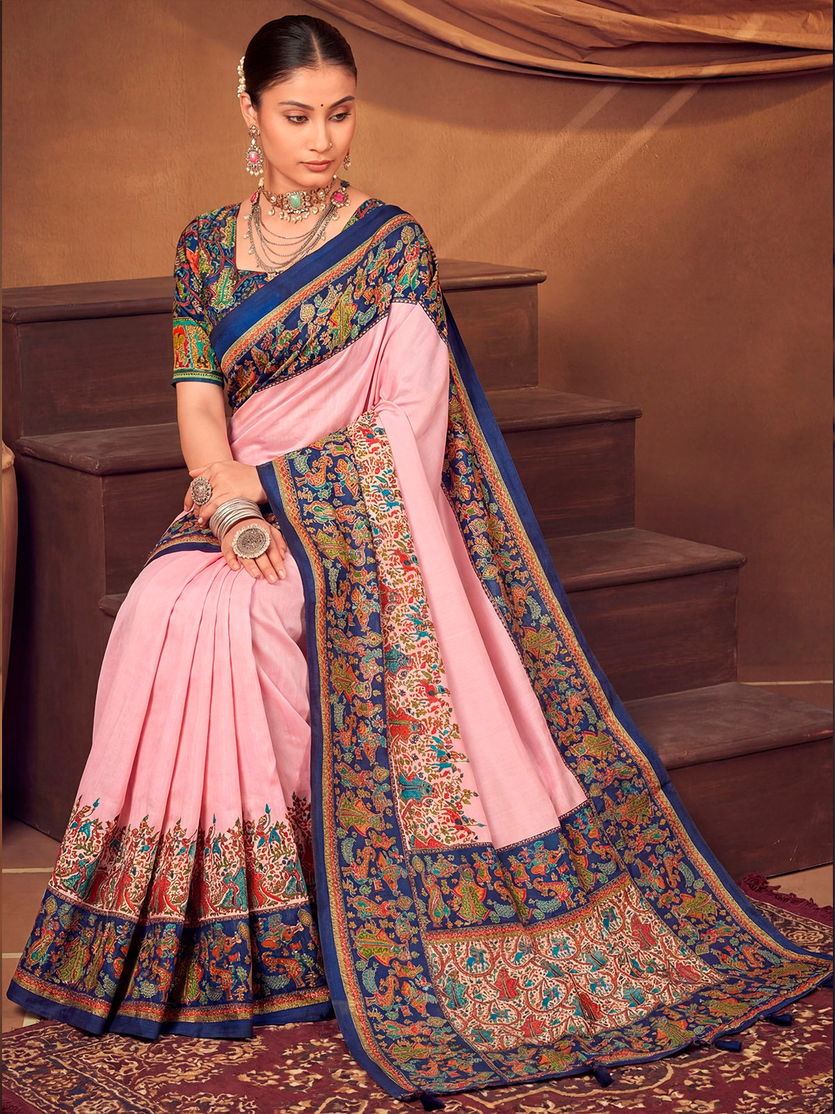 Kumuda - Baby Pink Mysore Silk Jari Printed with Tessals