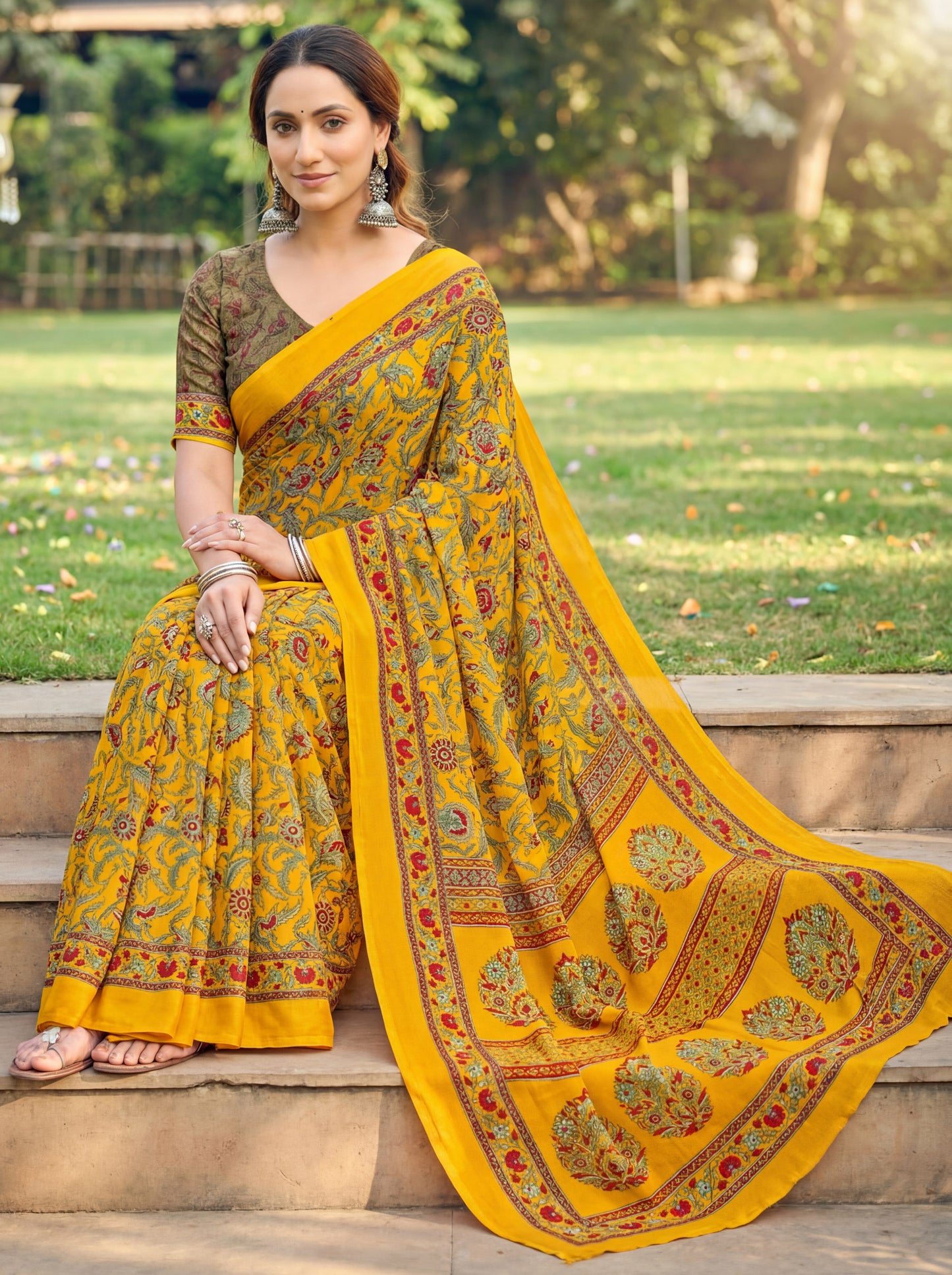 Rajkala - Yellow Printed Crepe Silk Saree